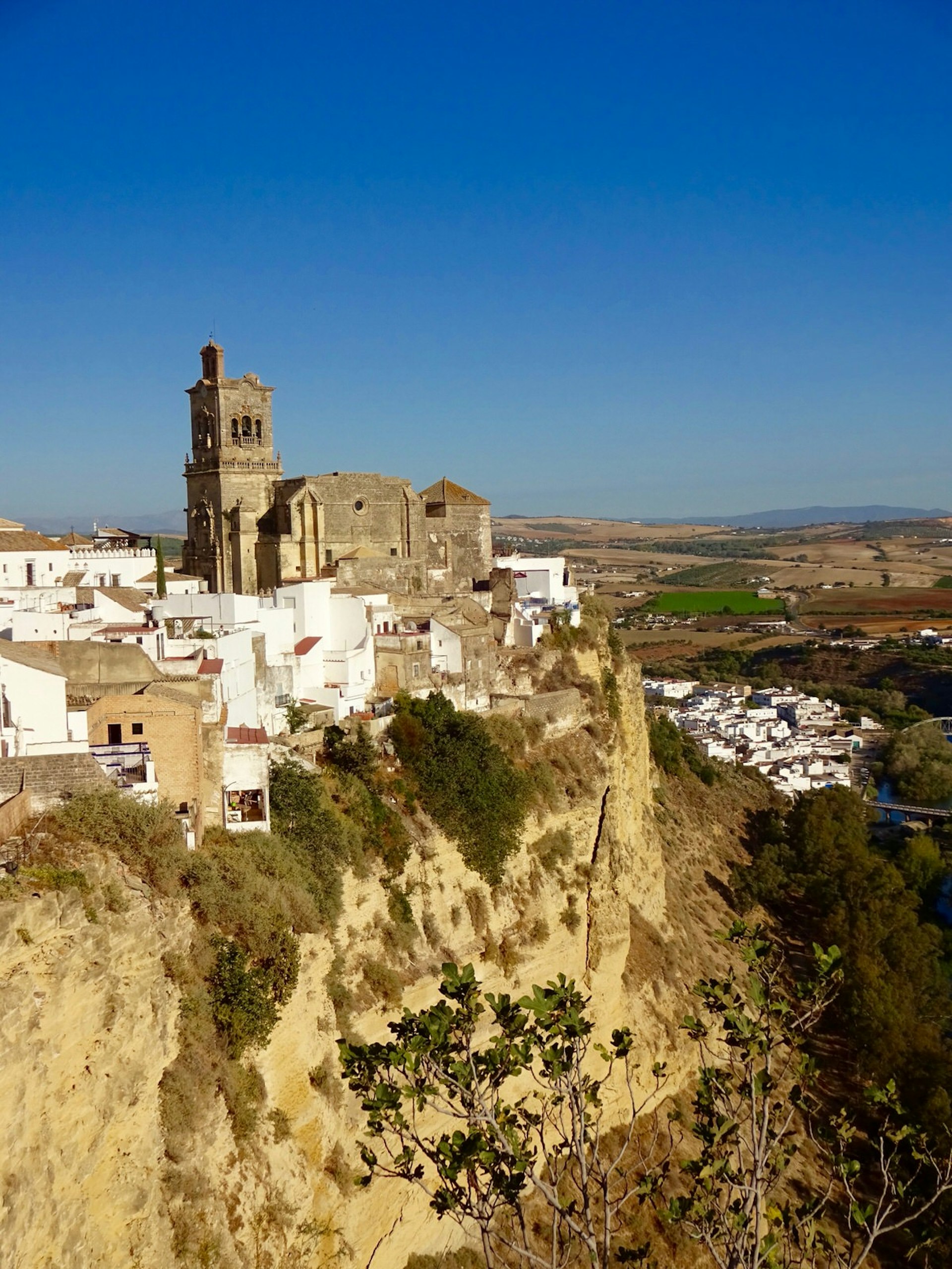 The Gothic-baroque Iglesia de San Pedro, seen from the terrace at the Parador de Arcos de la Frontera