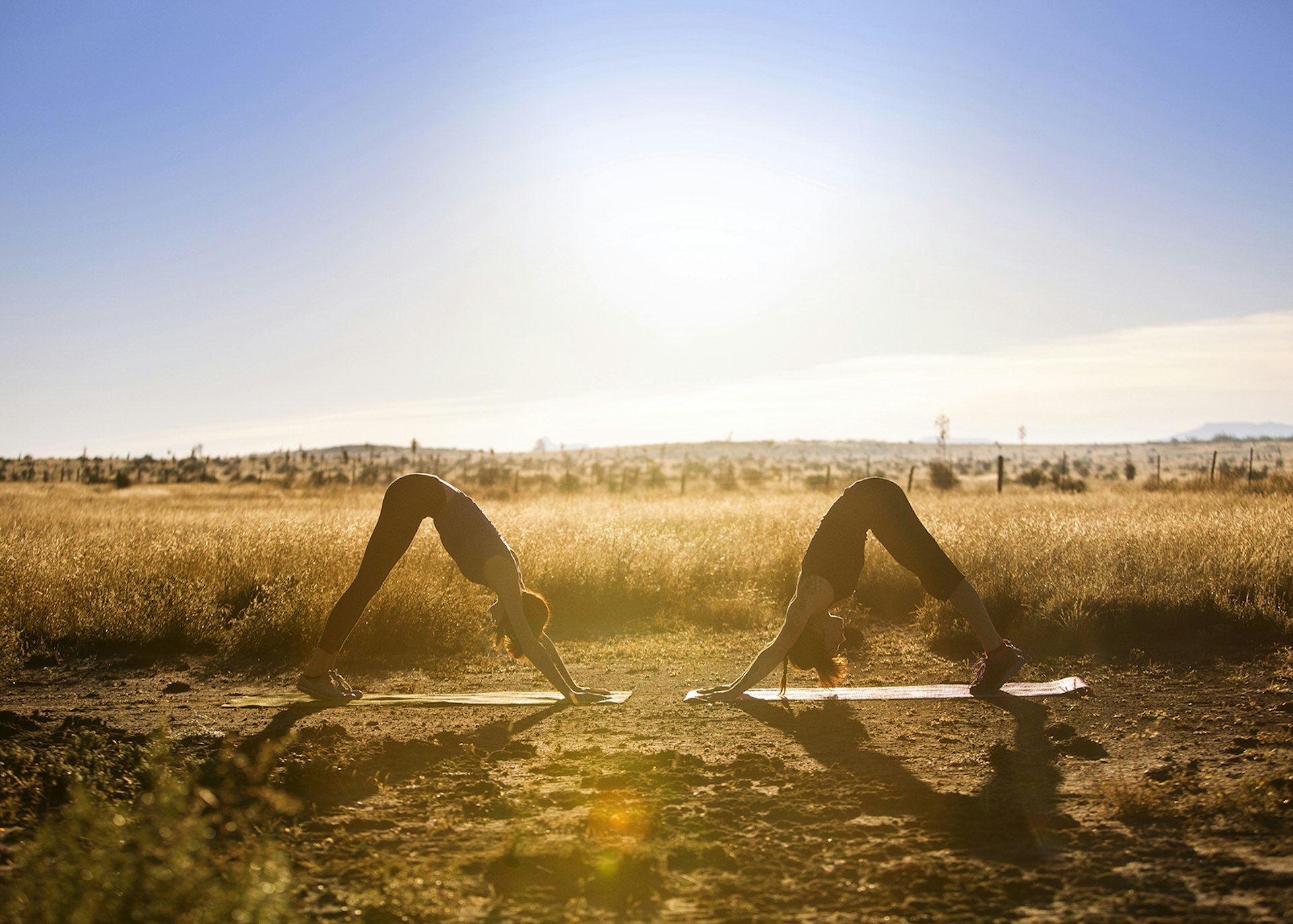 Two women practising yoga in Texas