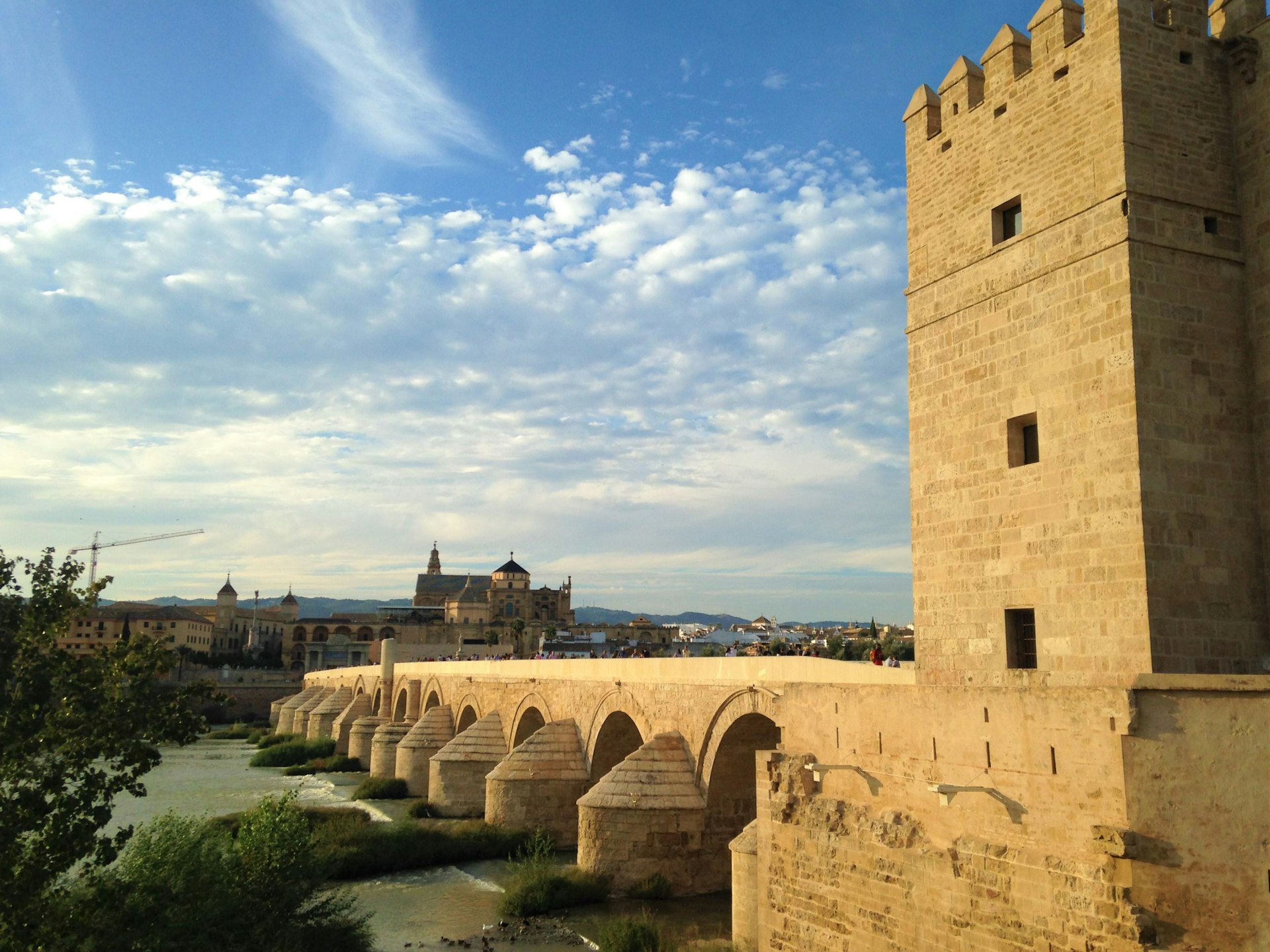 Looking across Córdoba's Roman bridge to the Mezquita