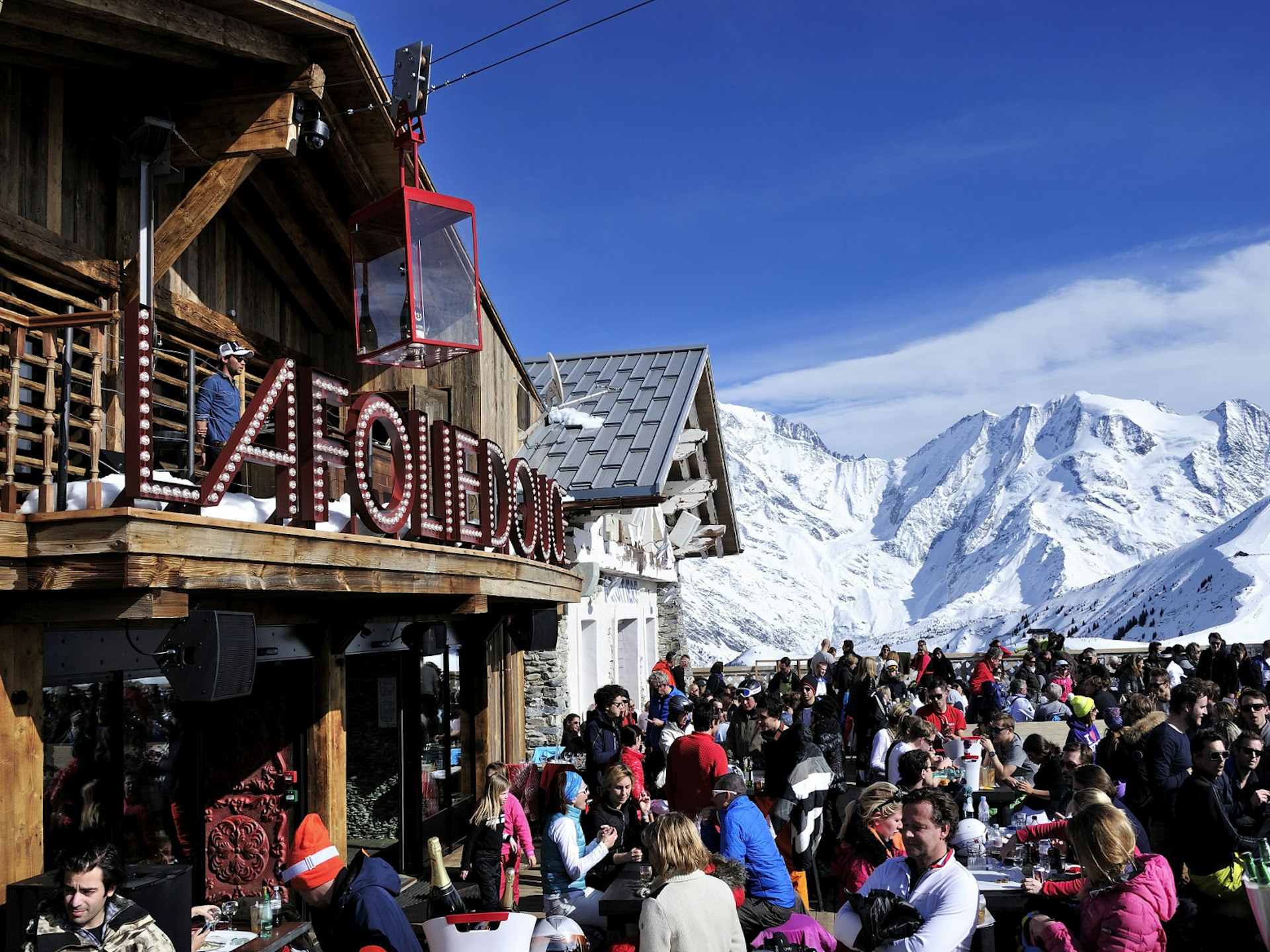 La Folie Douce, a bar at the top of a 2500m-high slope on the Alps