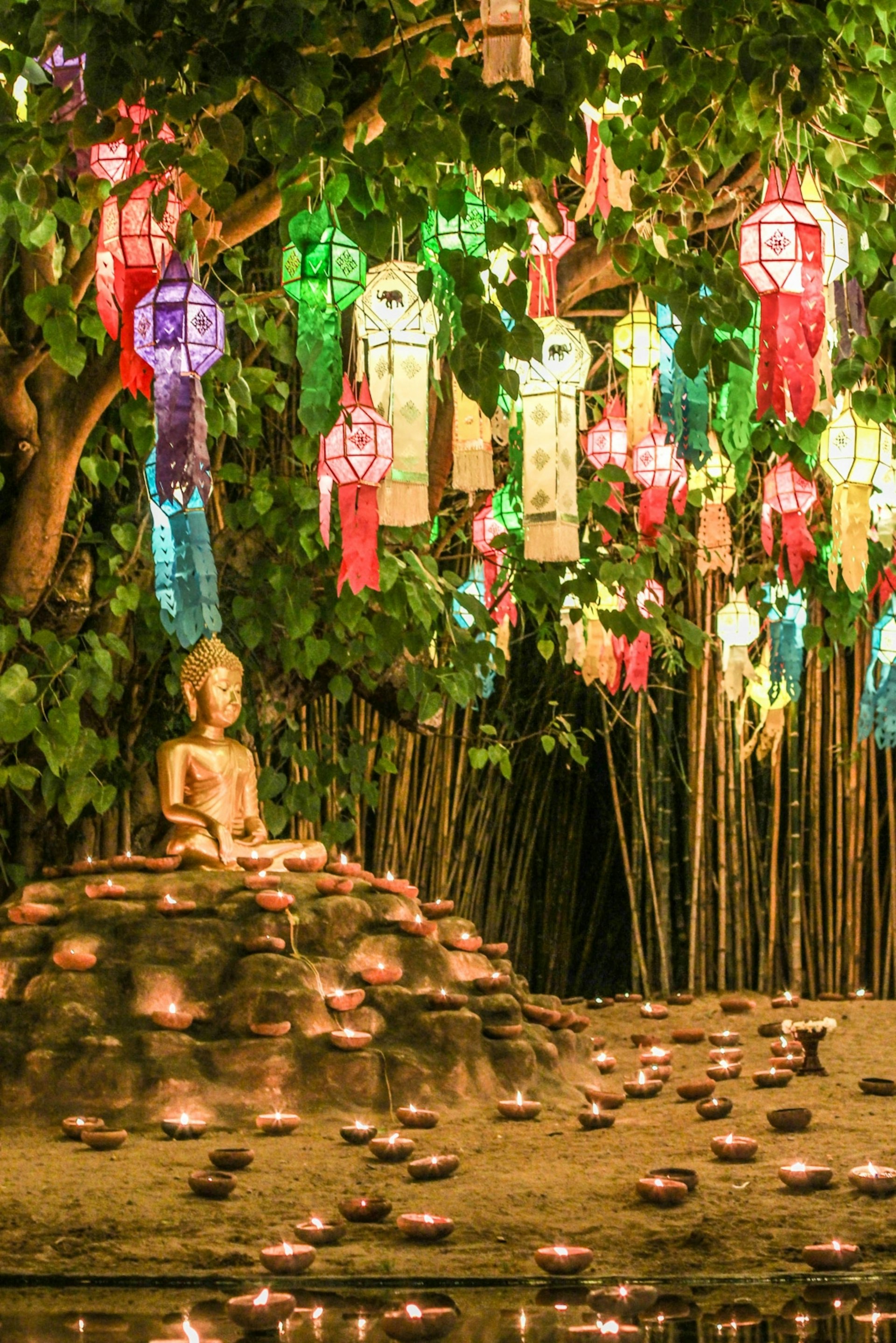 Wat Phan Tao is decorated for Loi Krathong in Chiang Mai, Thailand 