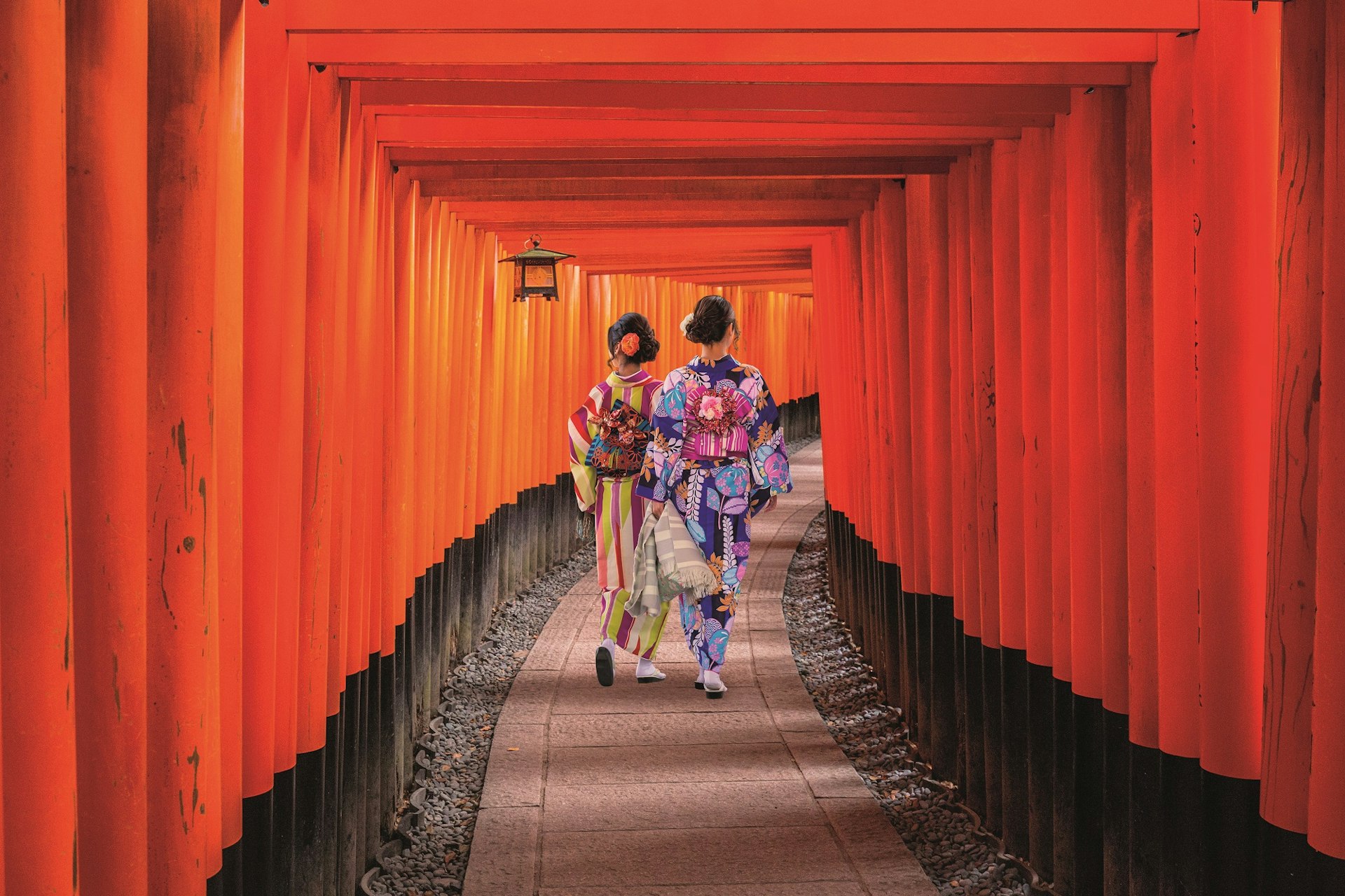 Two women in traditional geisha dress in Japan