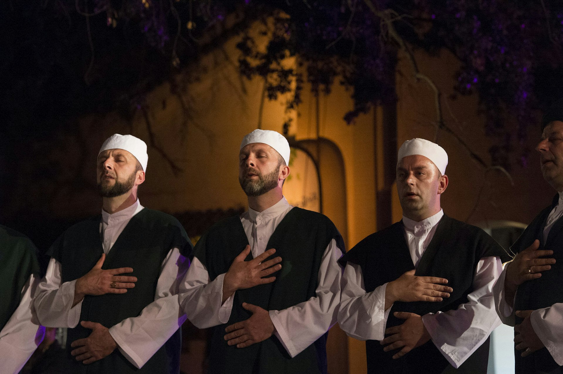 Singers from the Tariqa (brotherhood) Qadiriyya from Bosnia, during the festival of sufi culture in Fez, Morocco