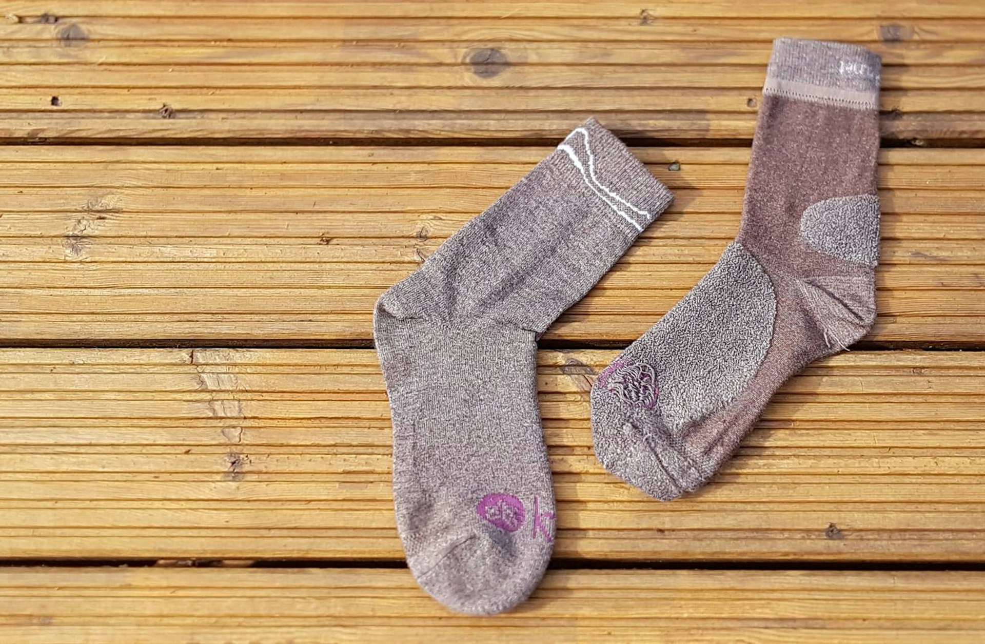 Kora Upside Down Socks, shown in purple with extra padding on the top of the foot and back of the heel
