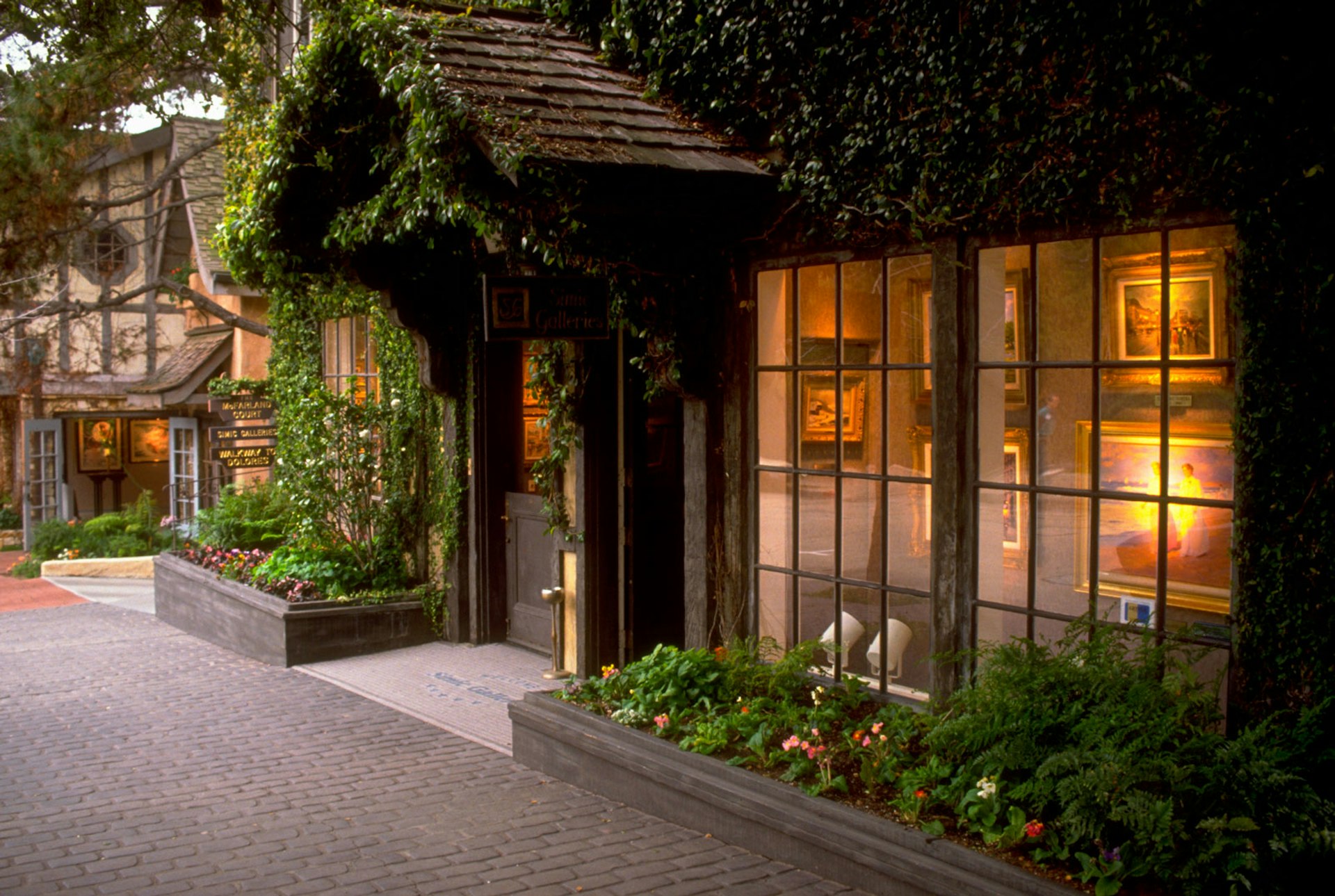 ivy covers the facade of a art gallery