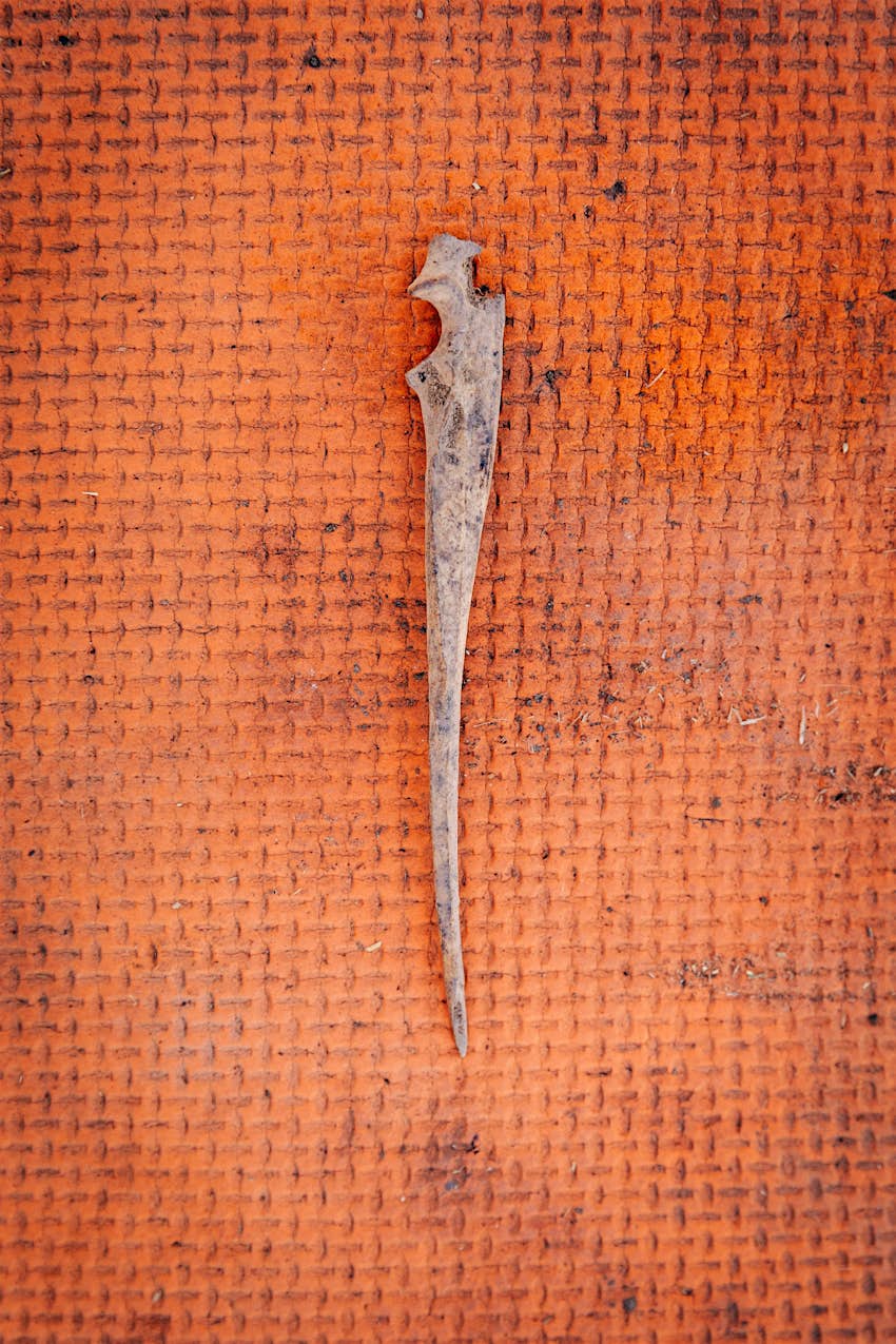 A bone awl, used to sew leather