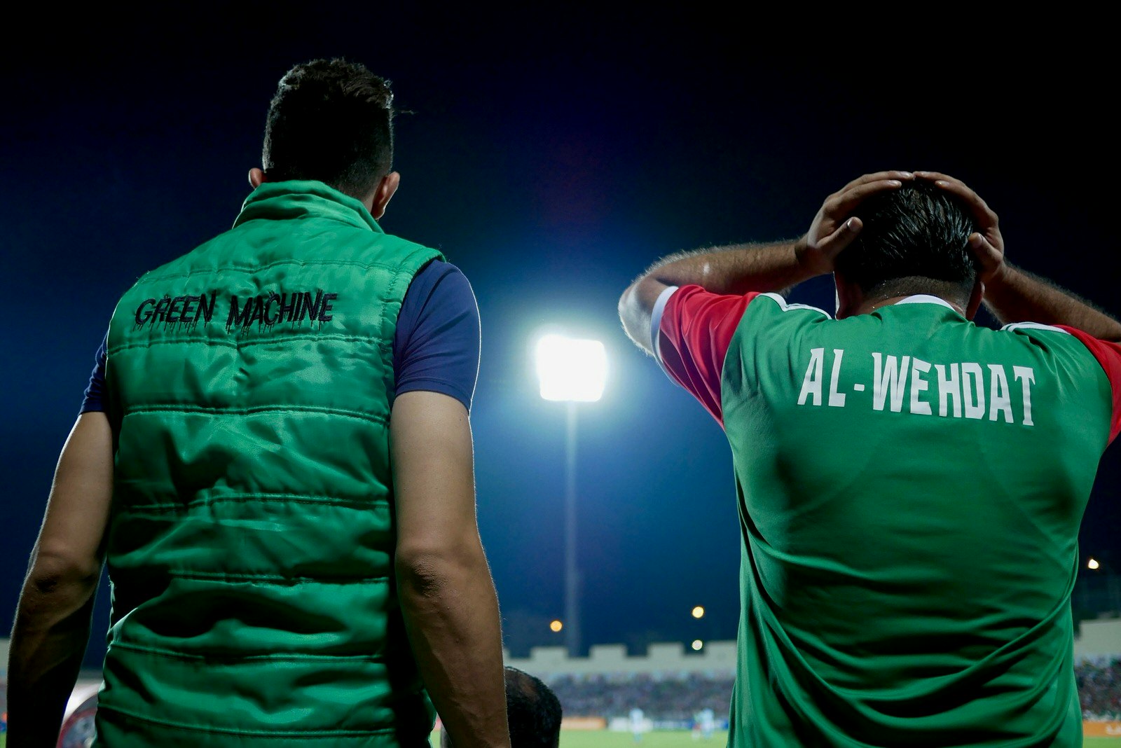 Fans react as Wehdat fails to net a goal during a last-minute chance to clinch the match in the stadium near Amman, Jordan