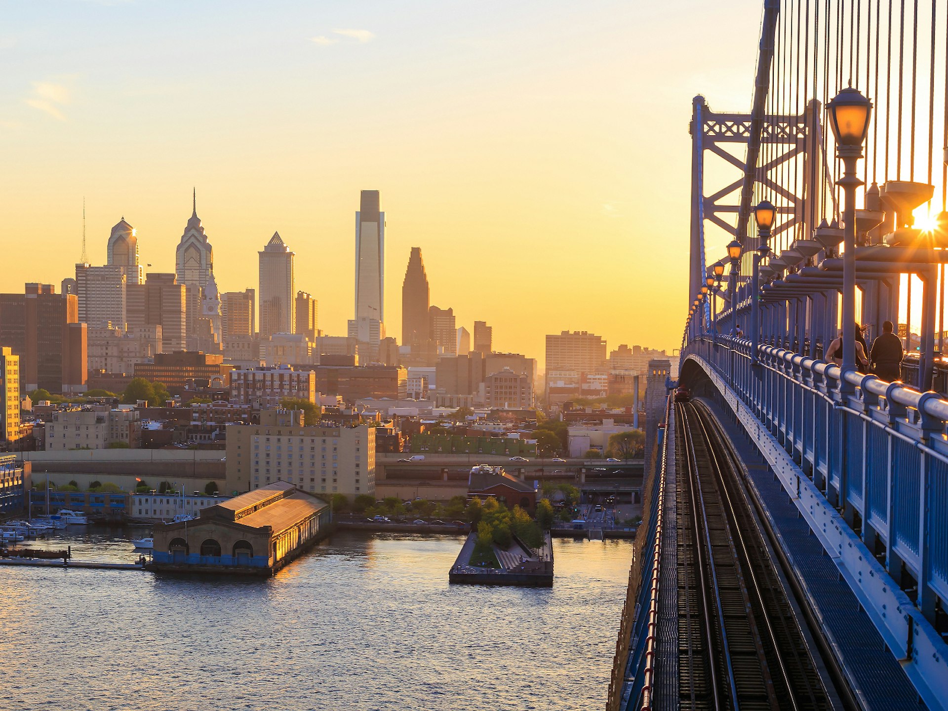 The Philadelphia skyline from the Benjamin Franklin Bridge