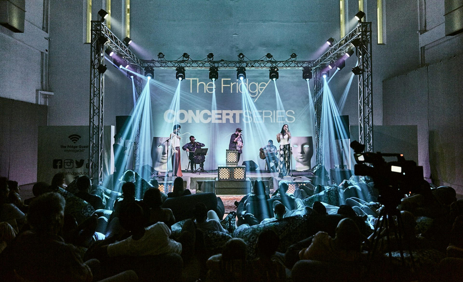 Musicians perform at The Fridge Concert Series at Alserkal Avenue, Dubai, United Arab Emirates
