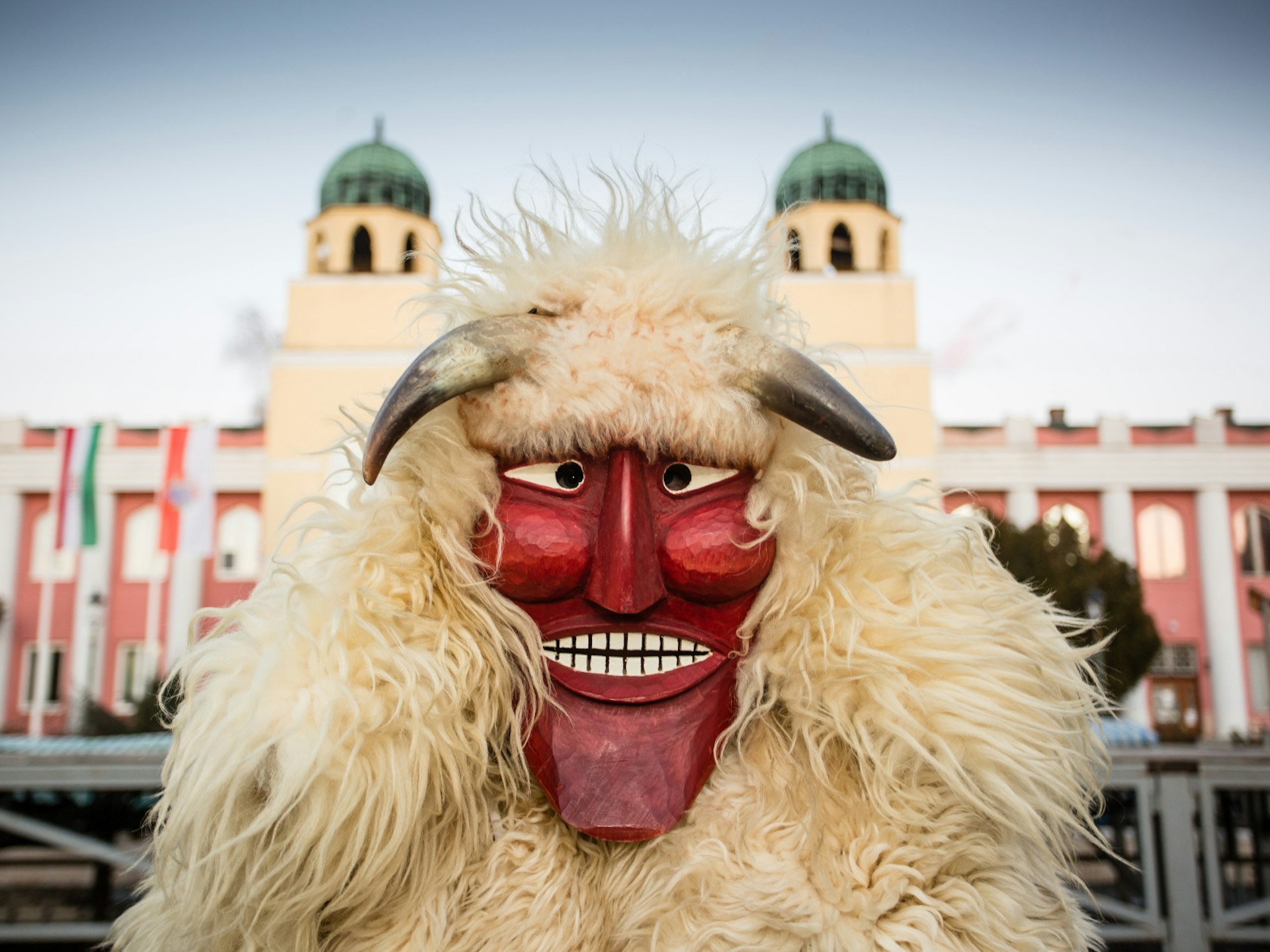 Demonic-looking masks are a traditional feature of the annual Busójárás carnival in Mohács