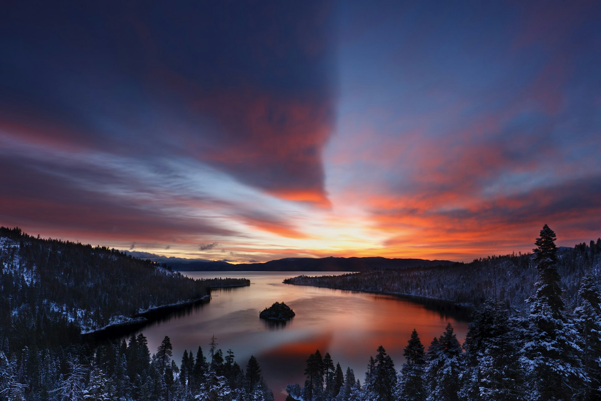 Dawn breaks over Emerald Bay, Lake Tahoe
