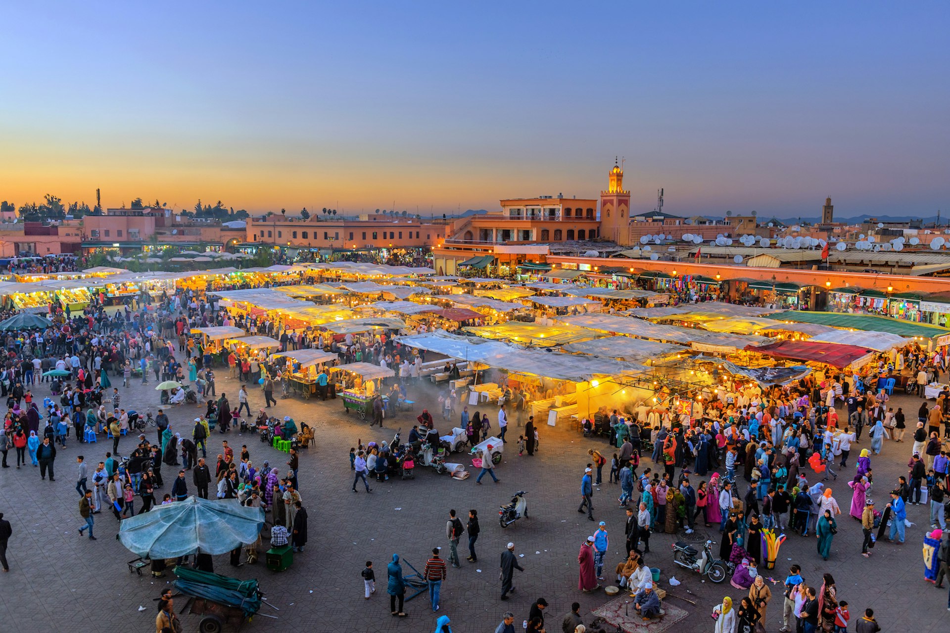 Stalls in Marrakesh's famous Djemaa El Fna square
