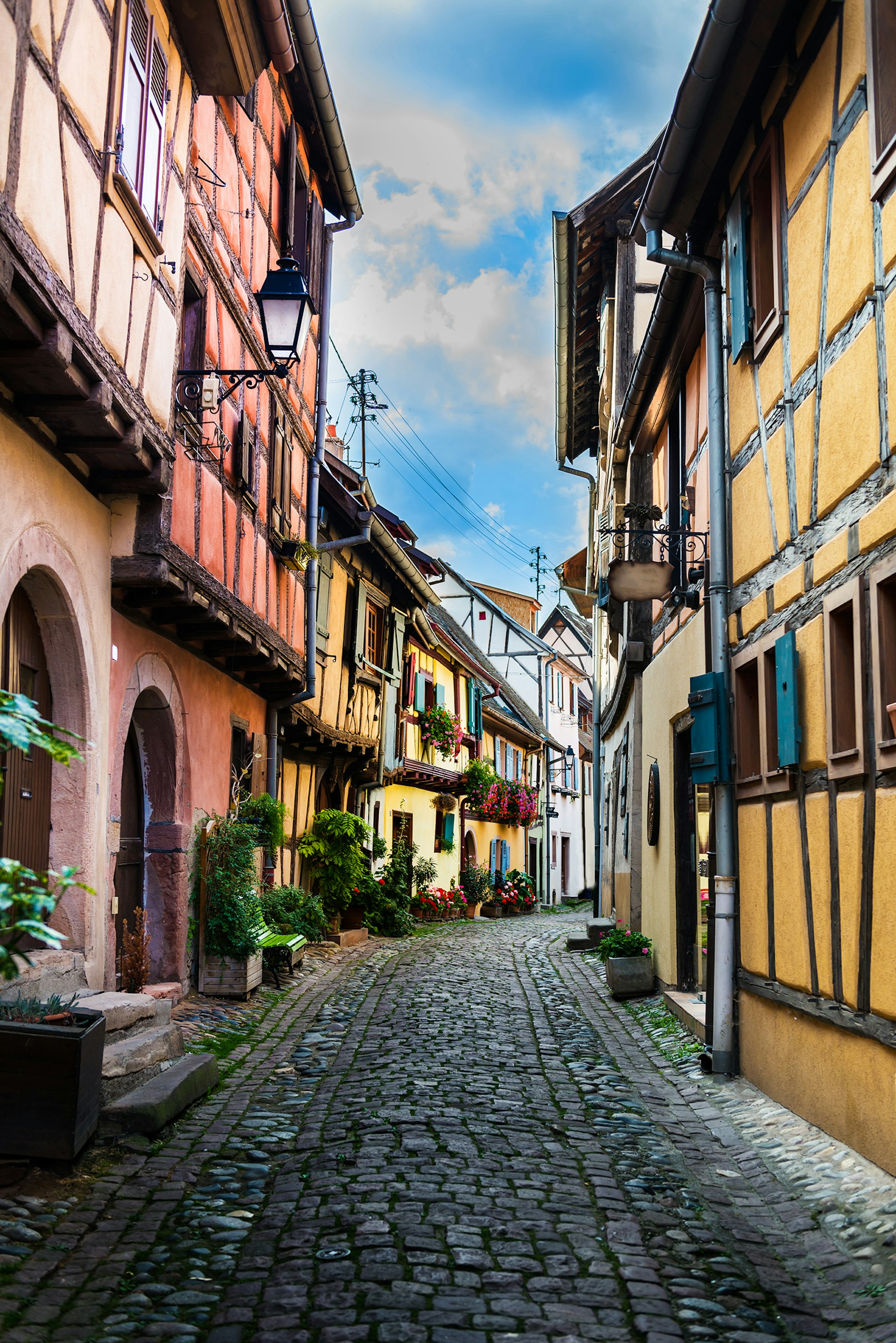 Street of half-timbered houses in Alsace