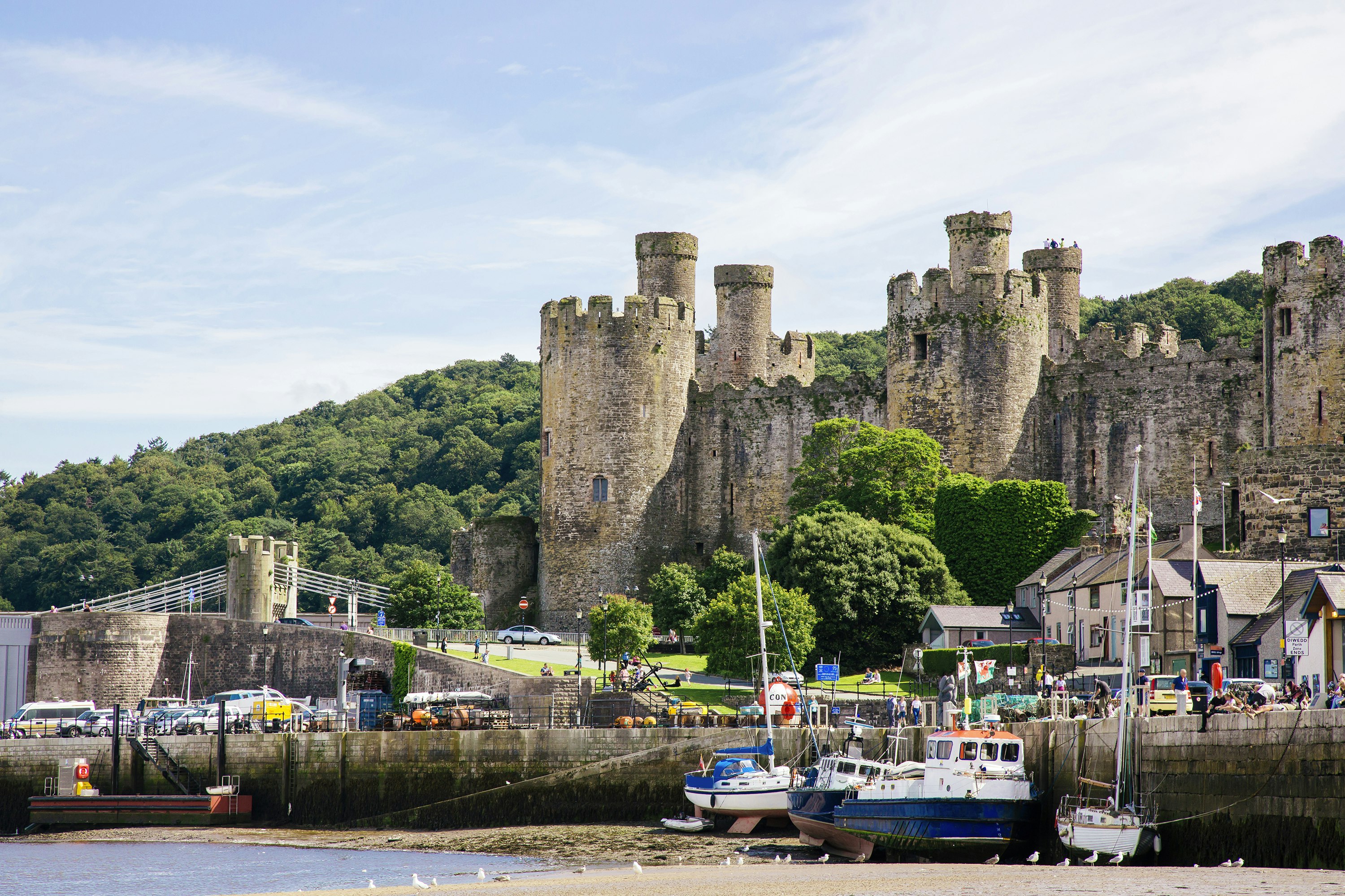Features - Harbor and old castle in Conwy, North Wales, Wales, UK