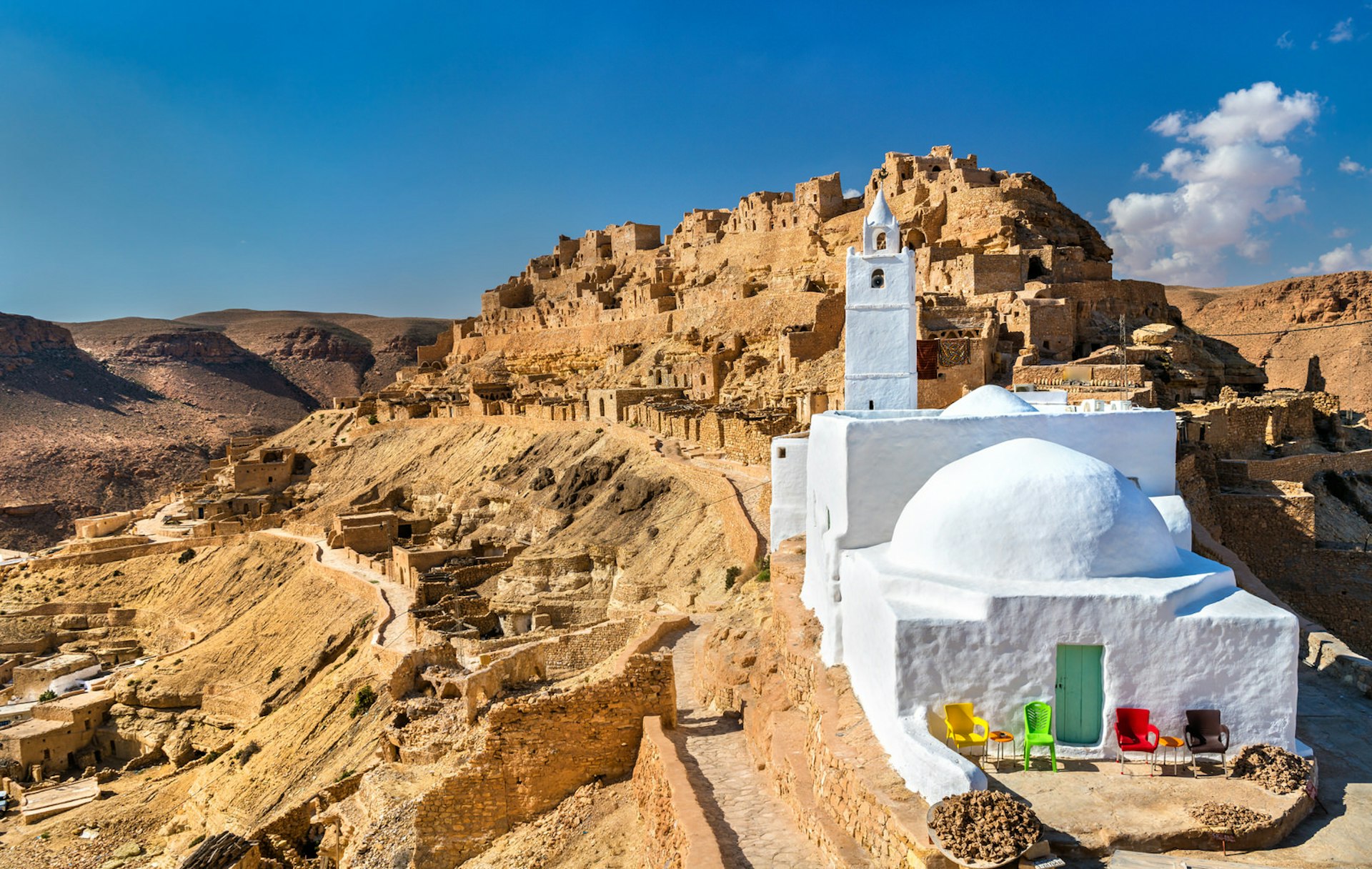 Mosque at Chenini, a a fortified Berber village in Tataouine Governorate, Southern Tunisia