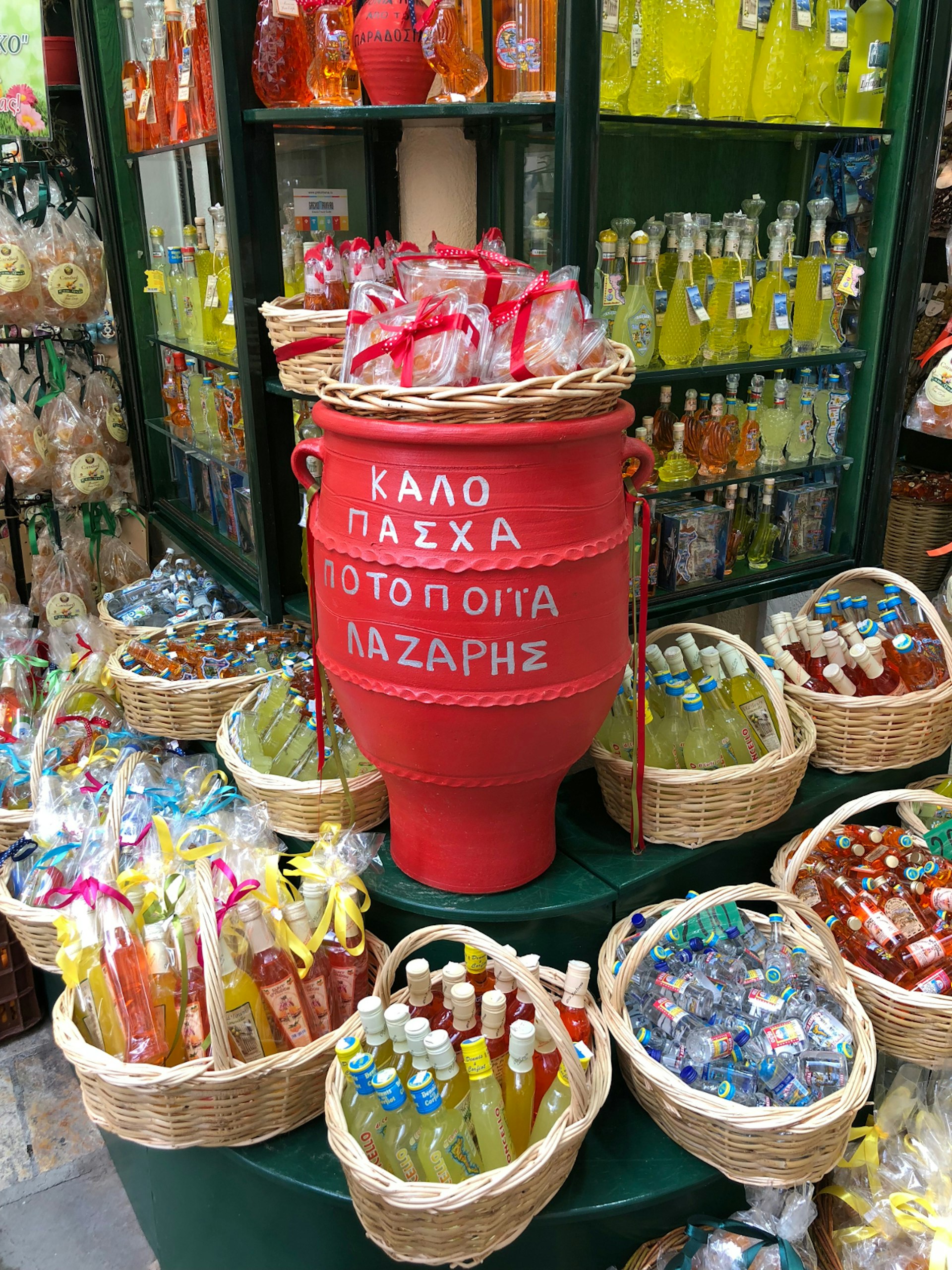 Souvenirs and products from Corfu for sale during Easter in Greece