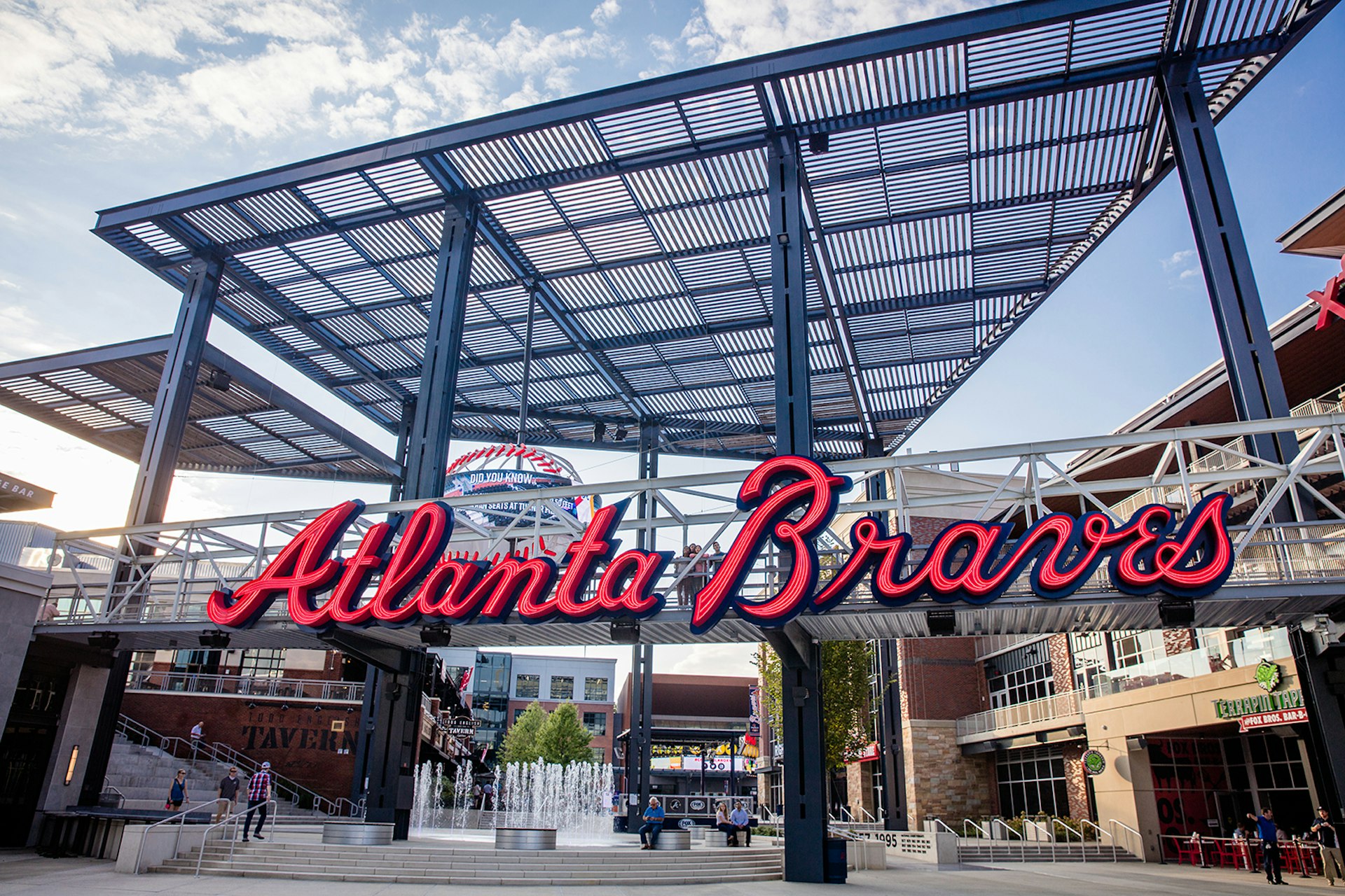 Front view of the Atlanta Braves logo at the SunTrust Stadium right out 