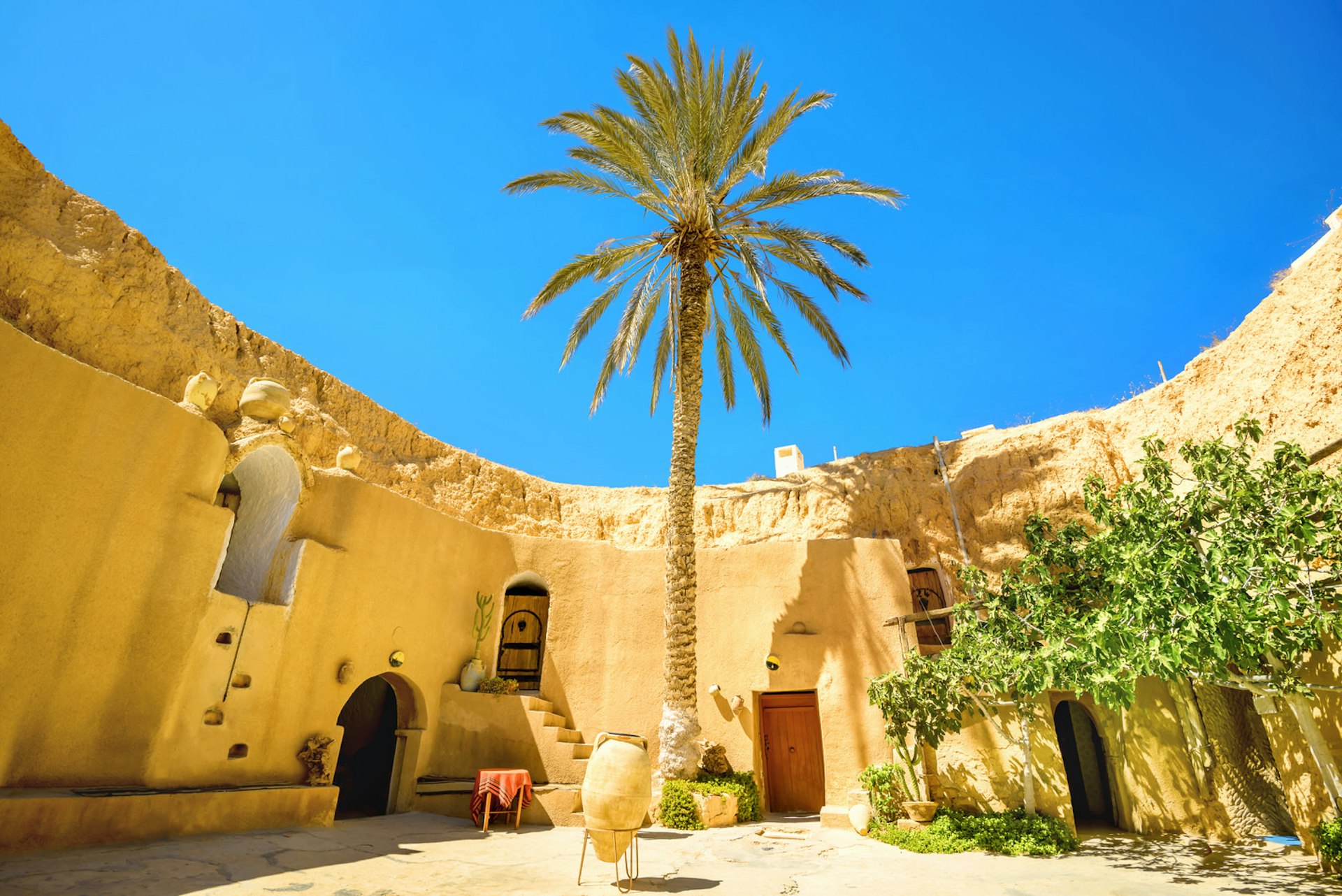 Courtyard of Berber underground dwellings. Matmata, Tunisia