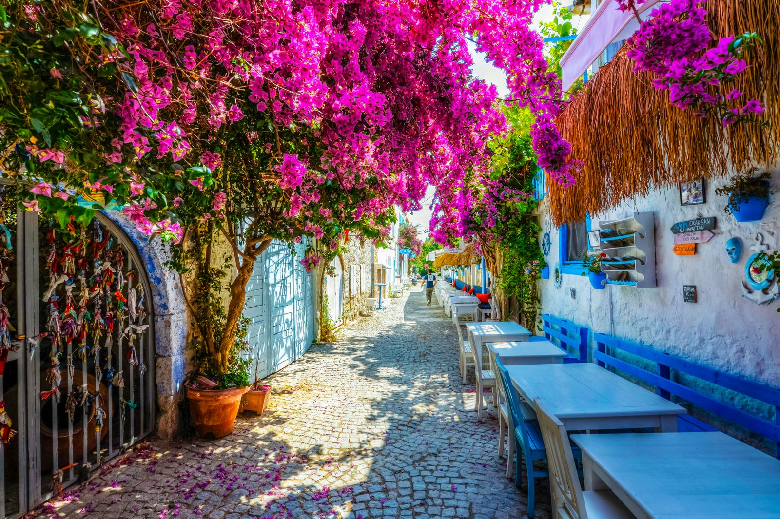 A street scene in colourful Alaçatı, one of Turkey's most upscale destinations
