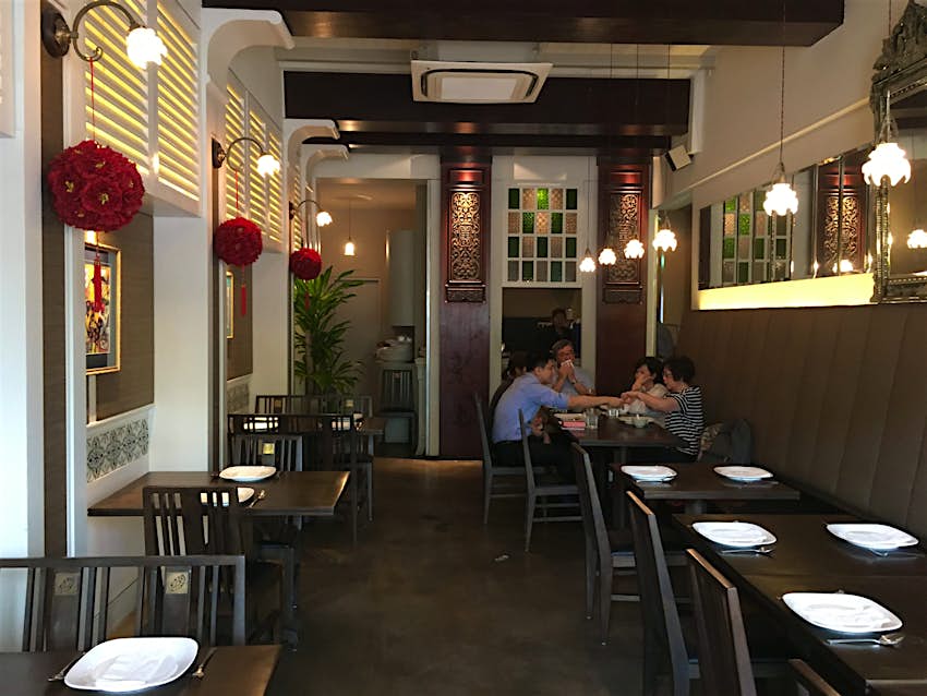 The interior of Blue Ginger restaurant in Singapore