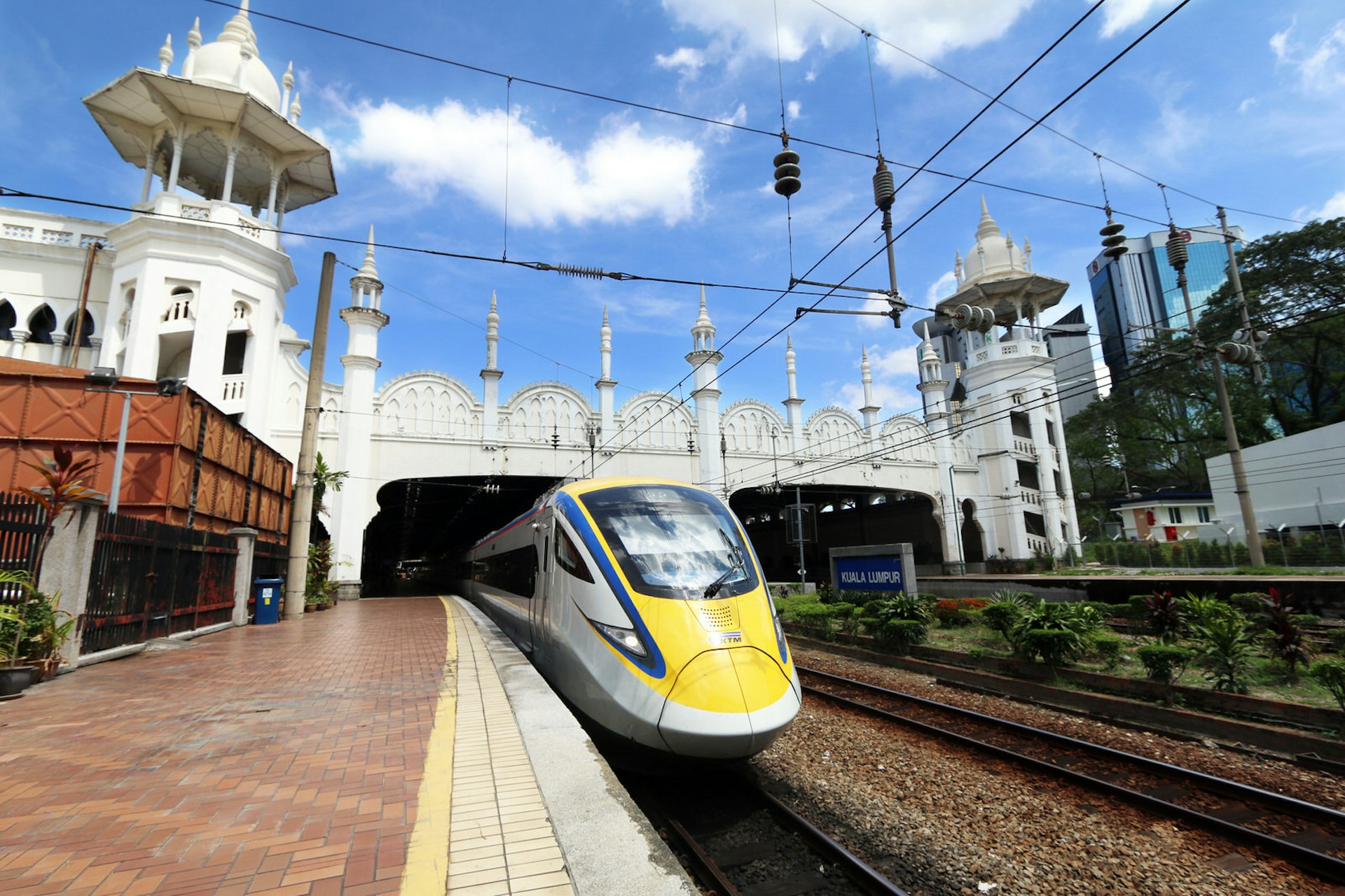 The ETS train waiting at the onion-domed Old Kuala Lumpur Station