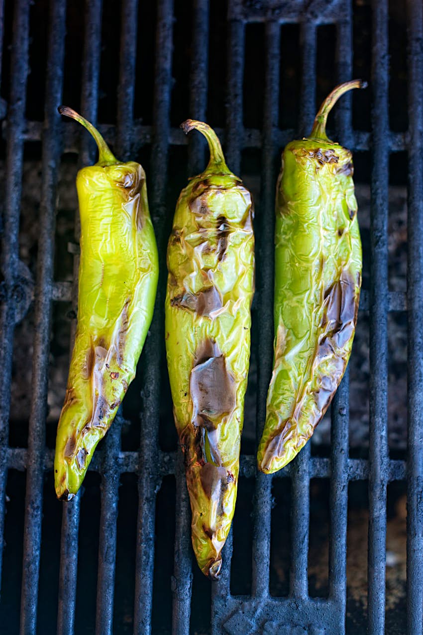 Roasted green chili on a griddle