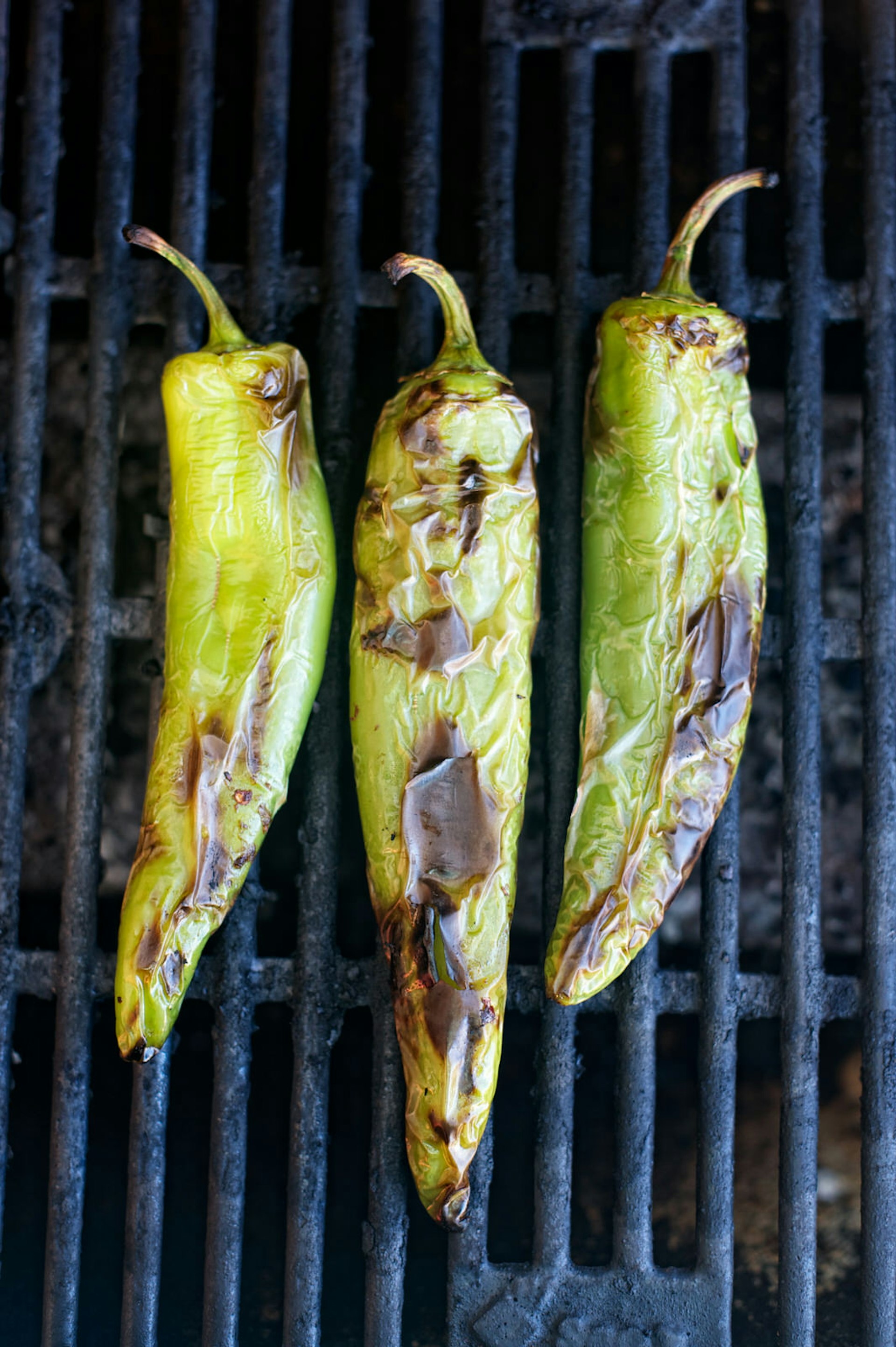 Roasted green chili on a griddle