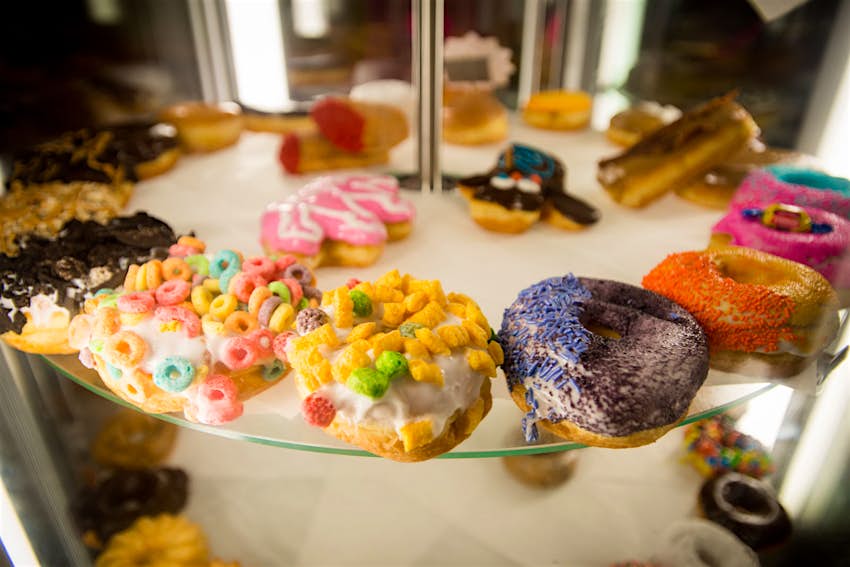 A selection of colourful doughnuts