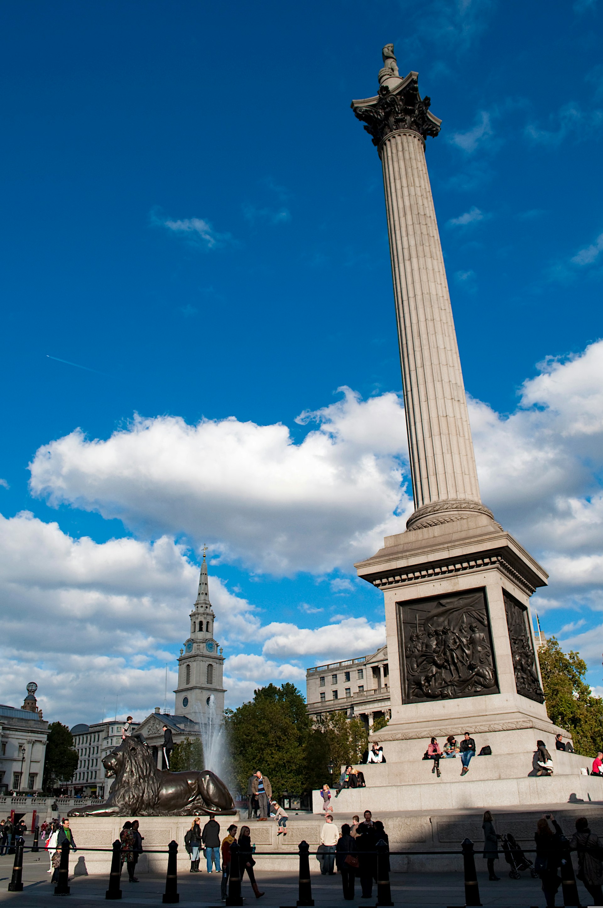 Nelson's Column rises above Trafalgar Square in central London.