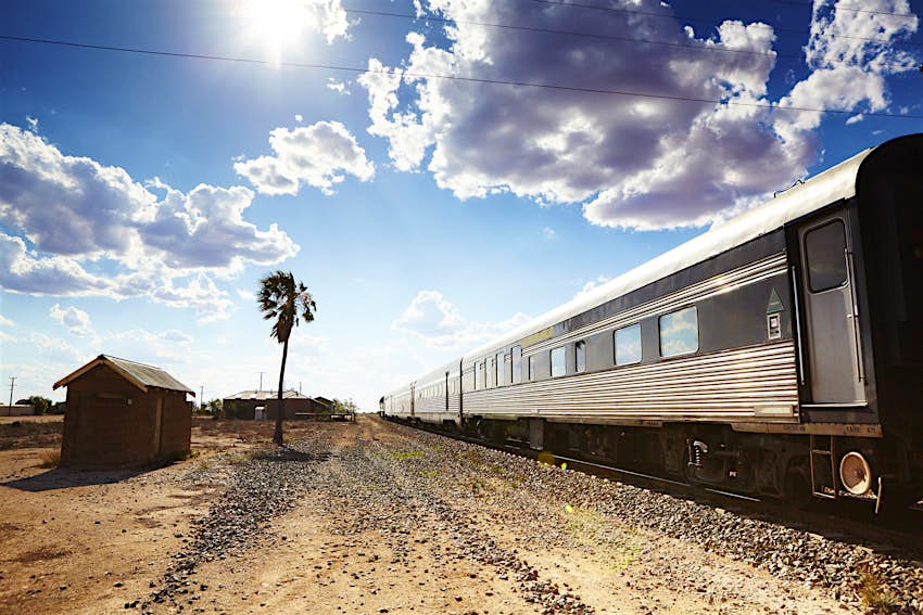 The Indian Pacific train stops in a small town on the Nullarbor Plain © Matt Munro/Lonely Planet