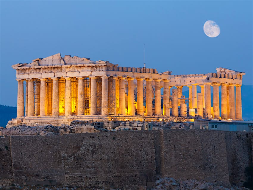 The ancient Parthenon on Acropolis hill in Athens in the early evening 