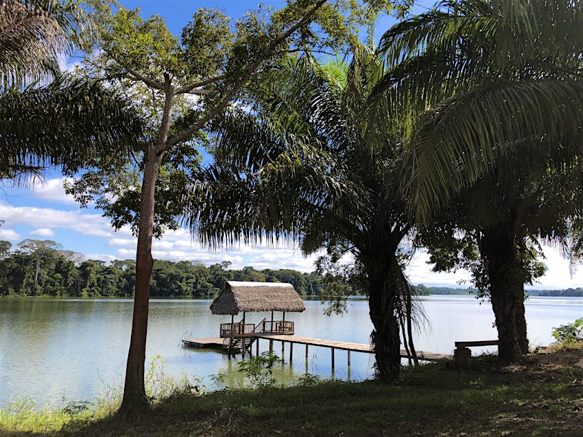 Features - Trinidad-e134d5a94df1 An image of a small river dock jutting out from a palm-tree lined shore near Trinidad, Bolivia