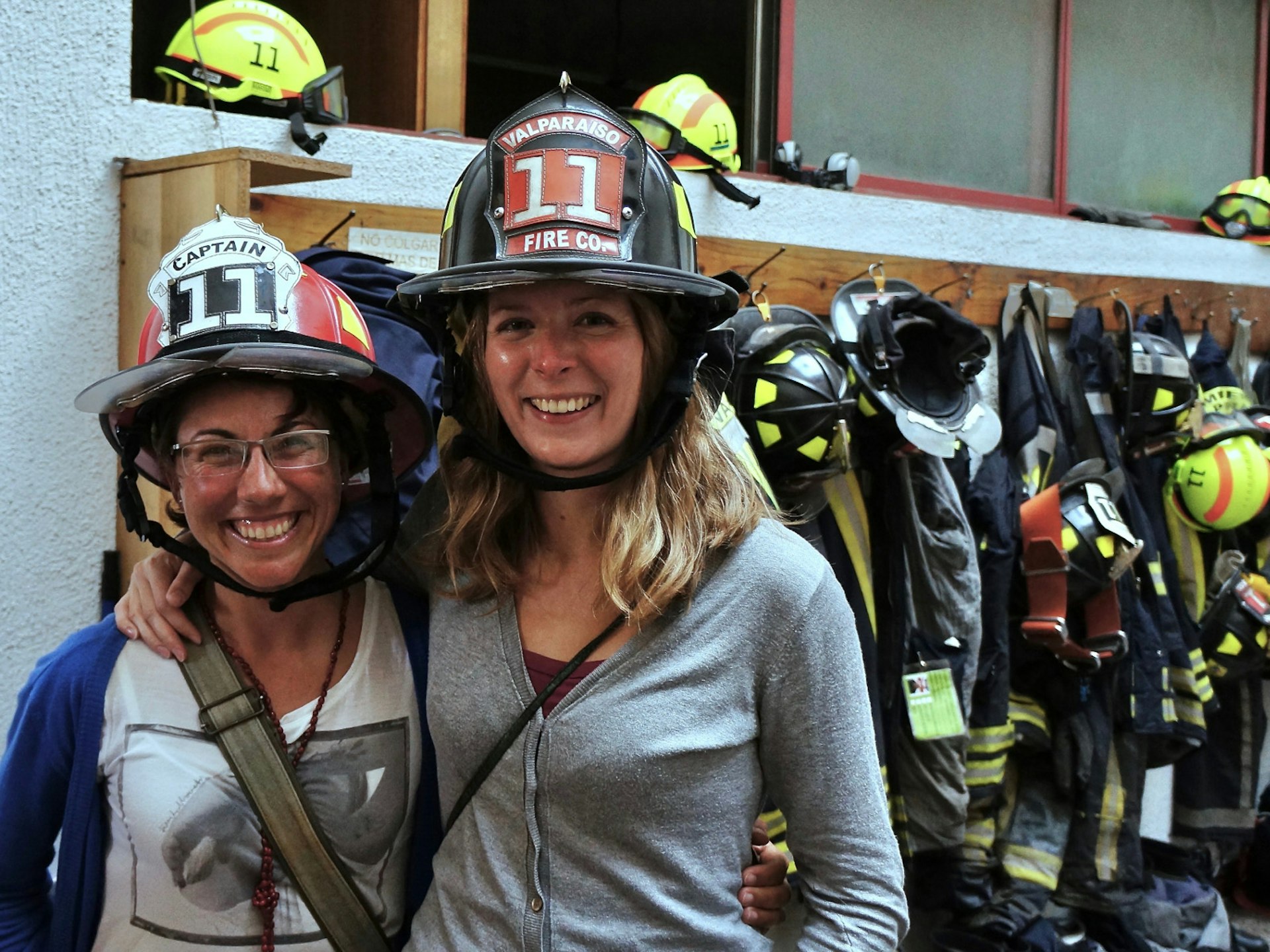 Anna and her pal suited up at the Valparaiso fire station