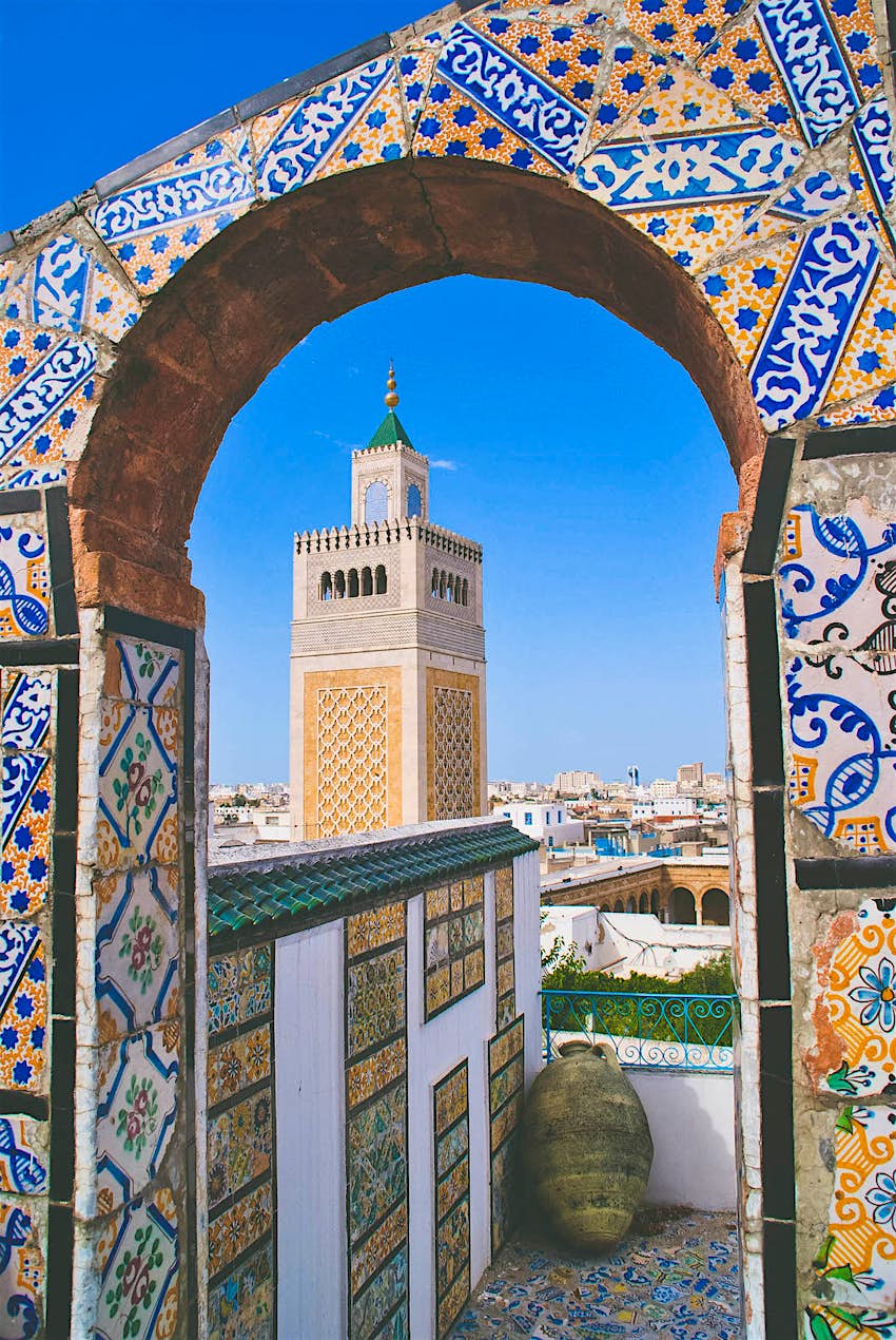Terrace covered in mosaics in the medina in Tunis, Tunisia