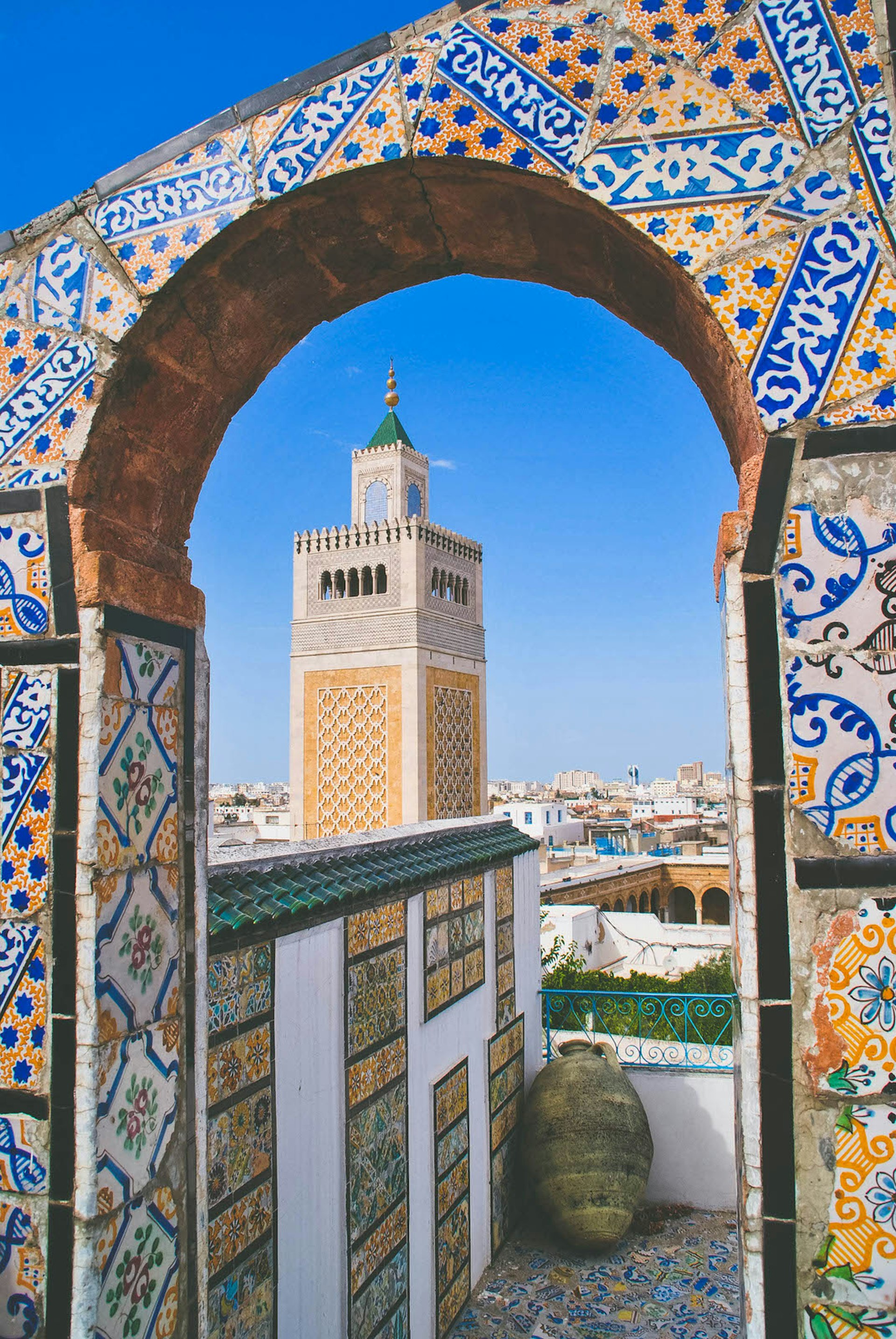 Terrace covered in mosaics in the medina in Tunis, Tunisia