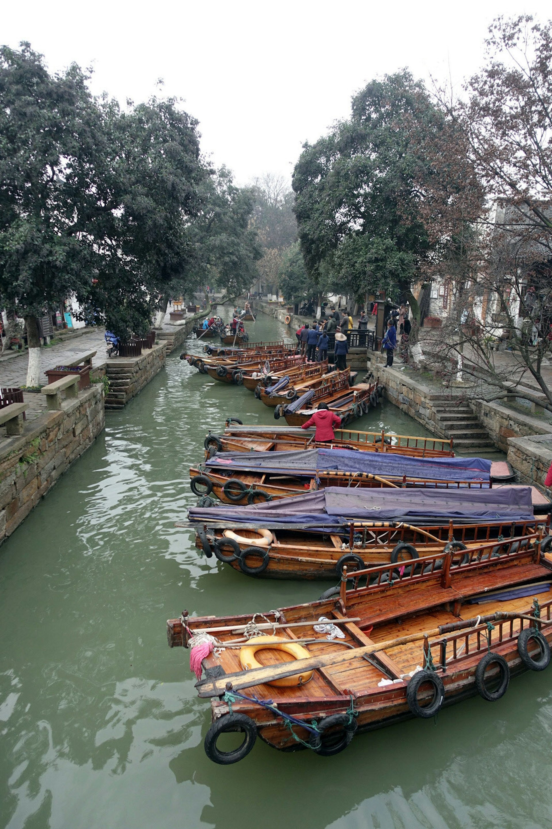 Wooden boats on a canal in Tongli