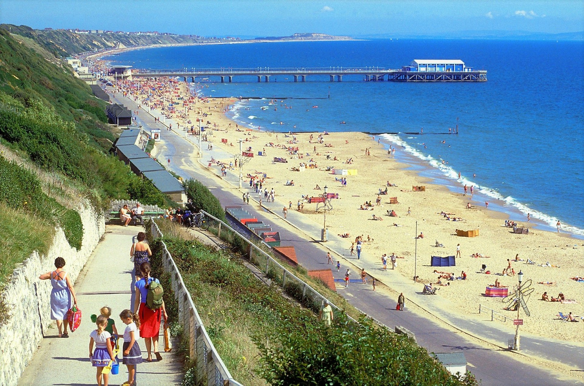 A sloping path leads down to Bournemouth beach
