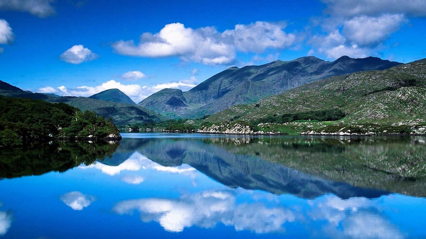 MacGillycuddy's Reeks mountains reflected in a lake