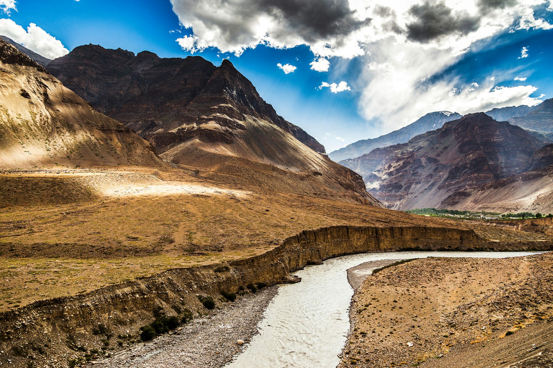 The Spiti River twisting through a desert landscape in Himachal Pradesh