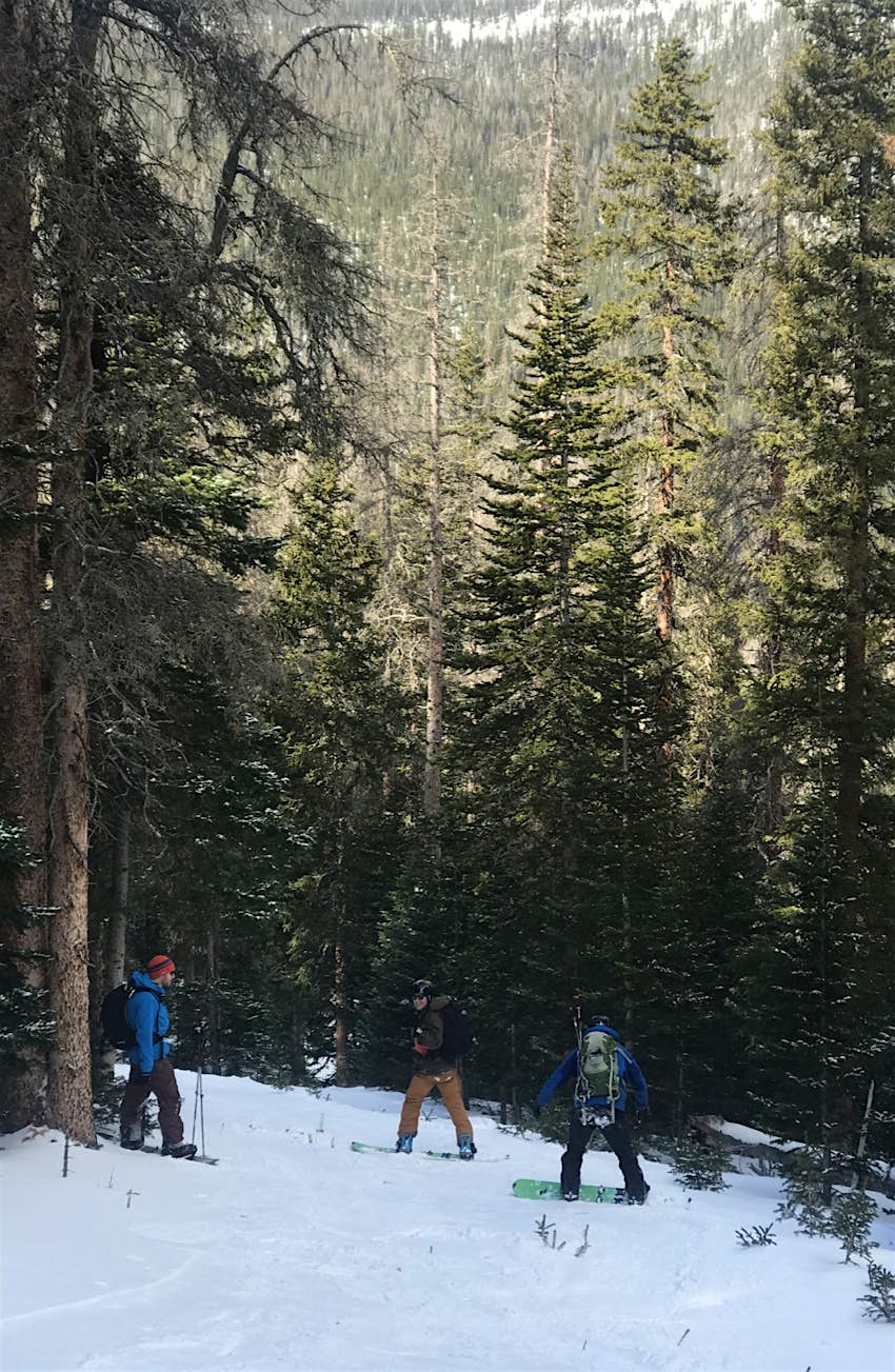 Features - IMG_8405-84979a5e42d8 Three men ride down a mountain on splitboards in Rocky Mountain National Park in Colorado