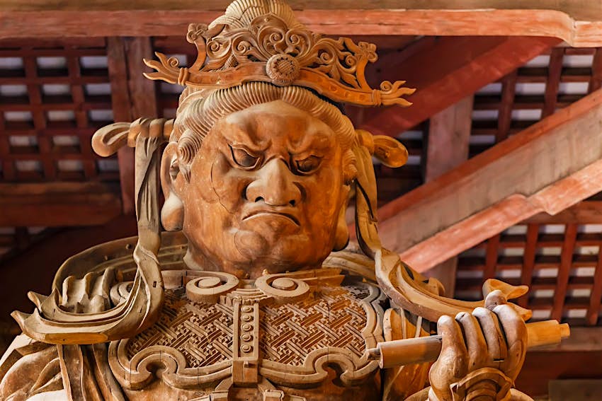 A wooden statue of Komokuten, a guardian of the Buddha at Tōdai-ji 