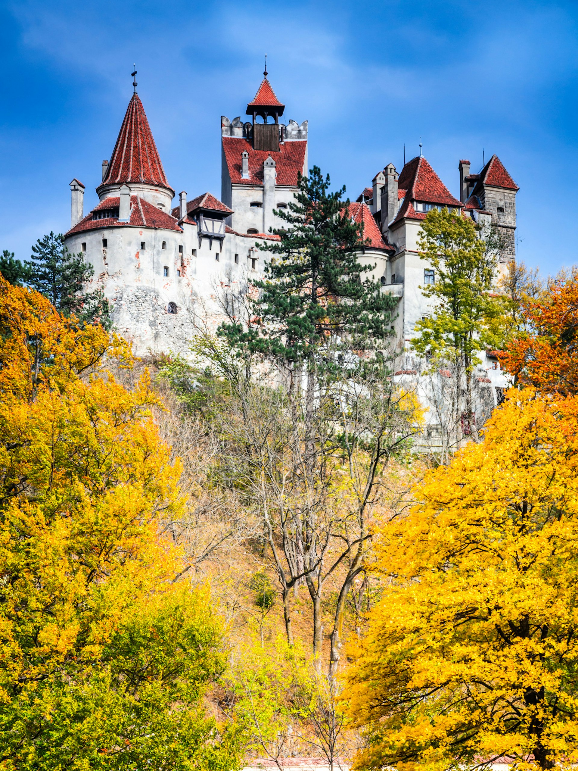 View of Bran Castle in Transylvania on an autumn day