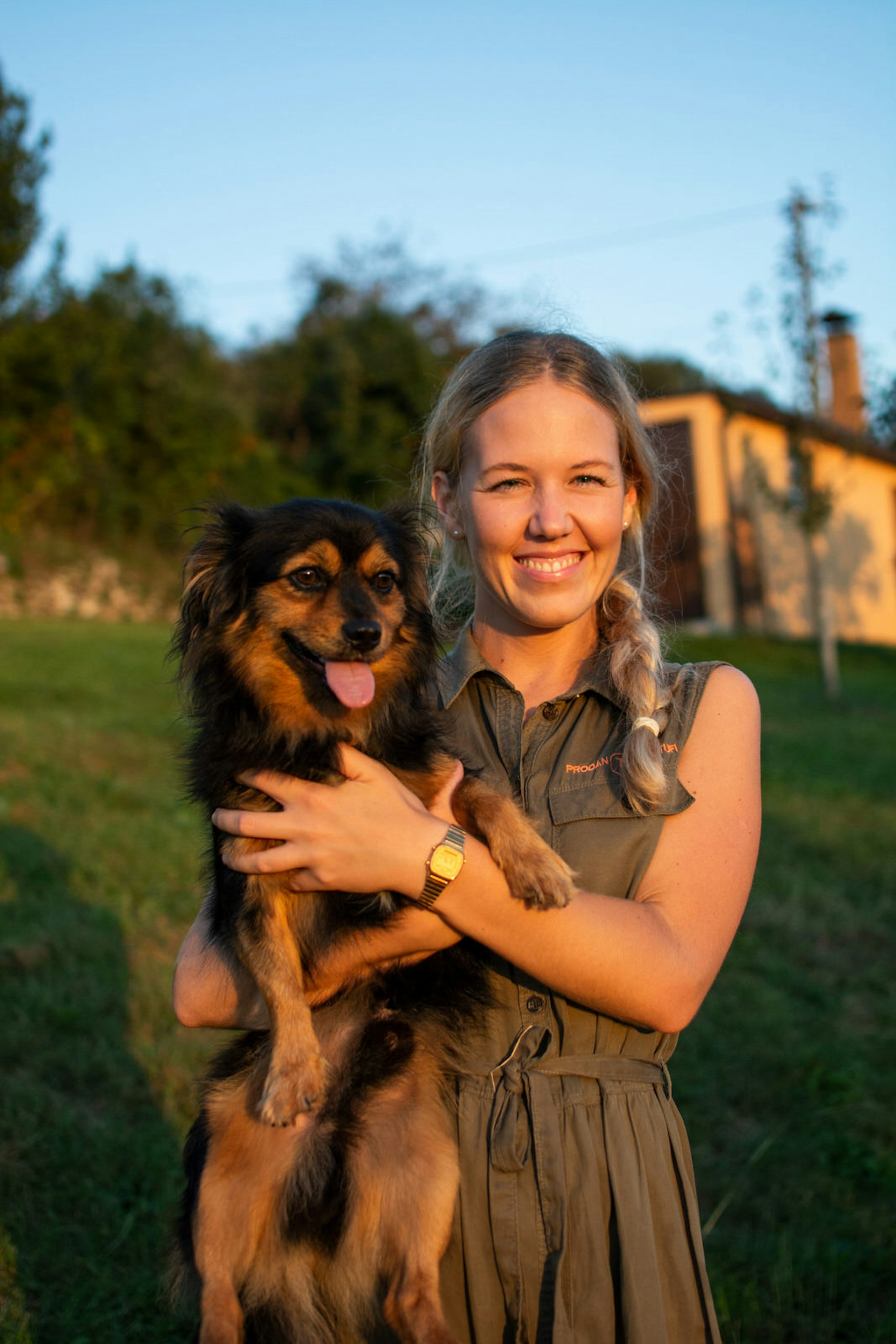 Višnja Prodan holds one of her truffle-hunting dogs