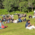 People sitting on the grass in Glasgow's Kelvingrove Park