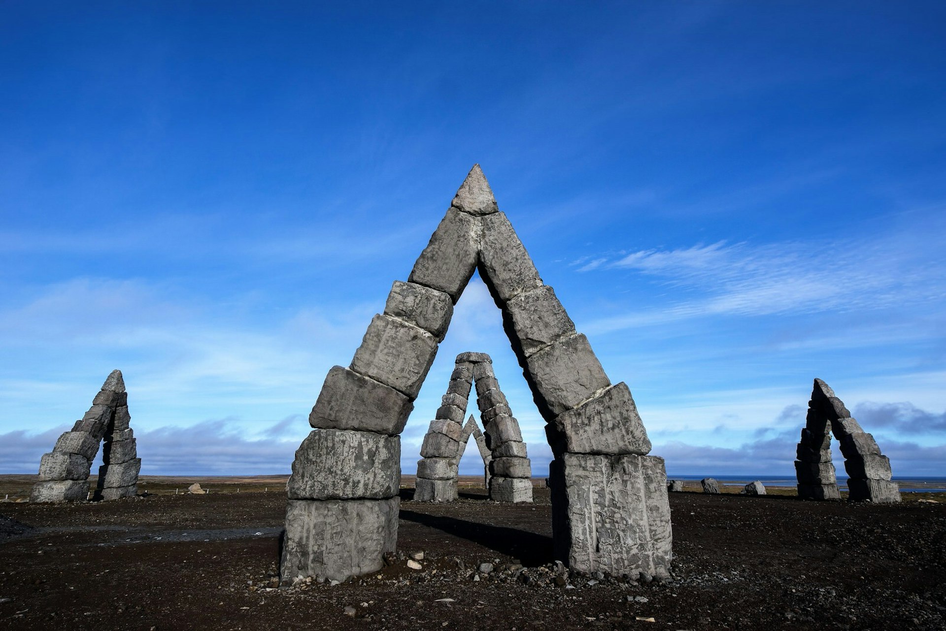 Stone triangles form the Arctic Henge sculpture