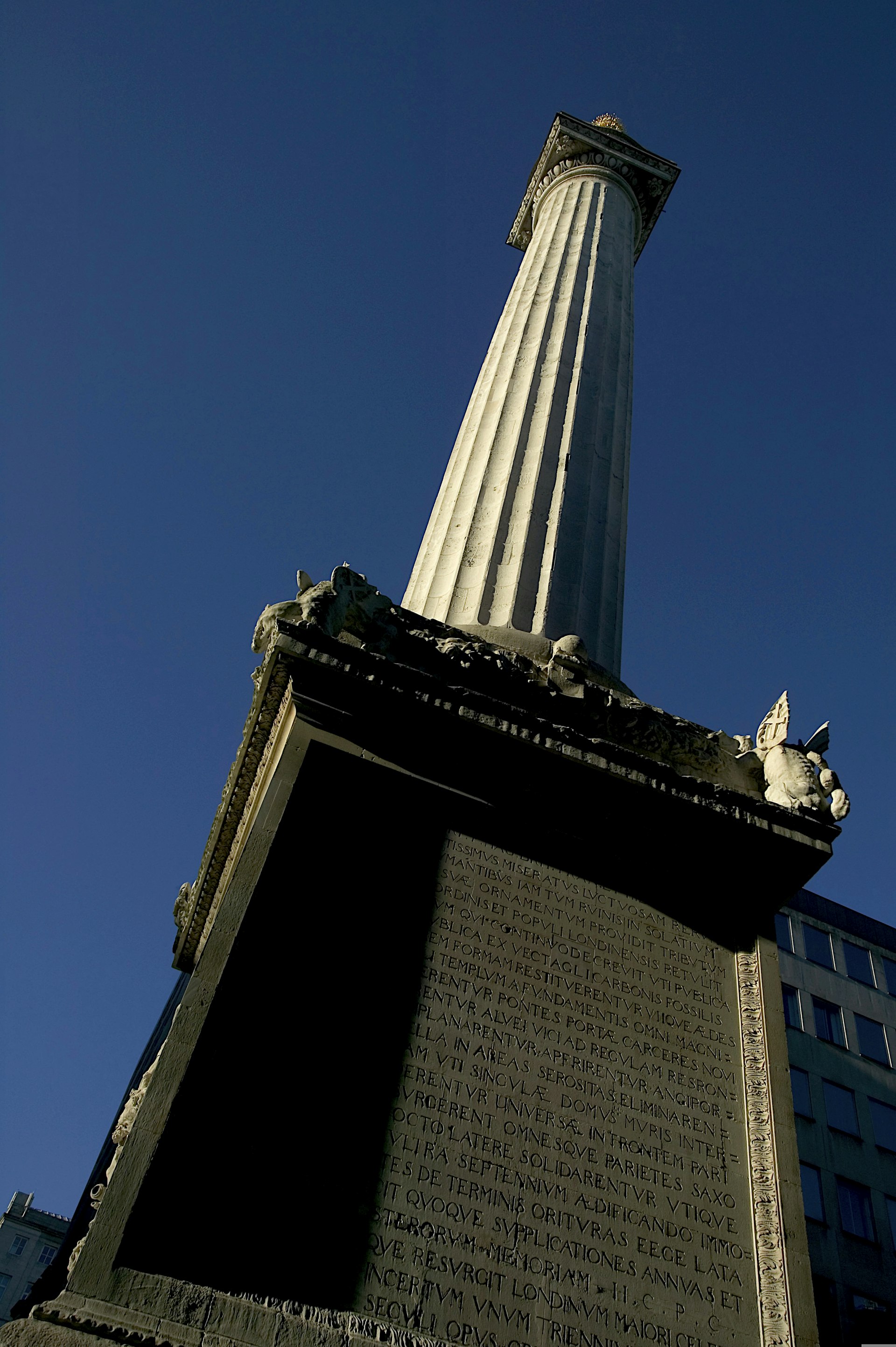 A view looking up at the Monument