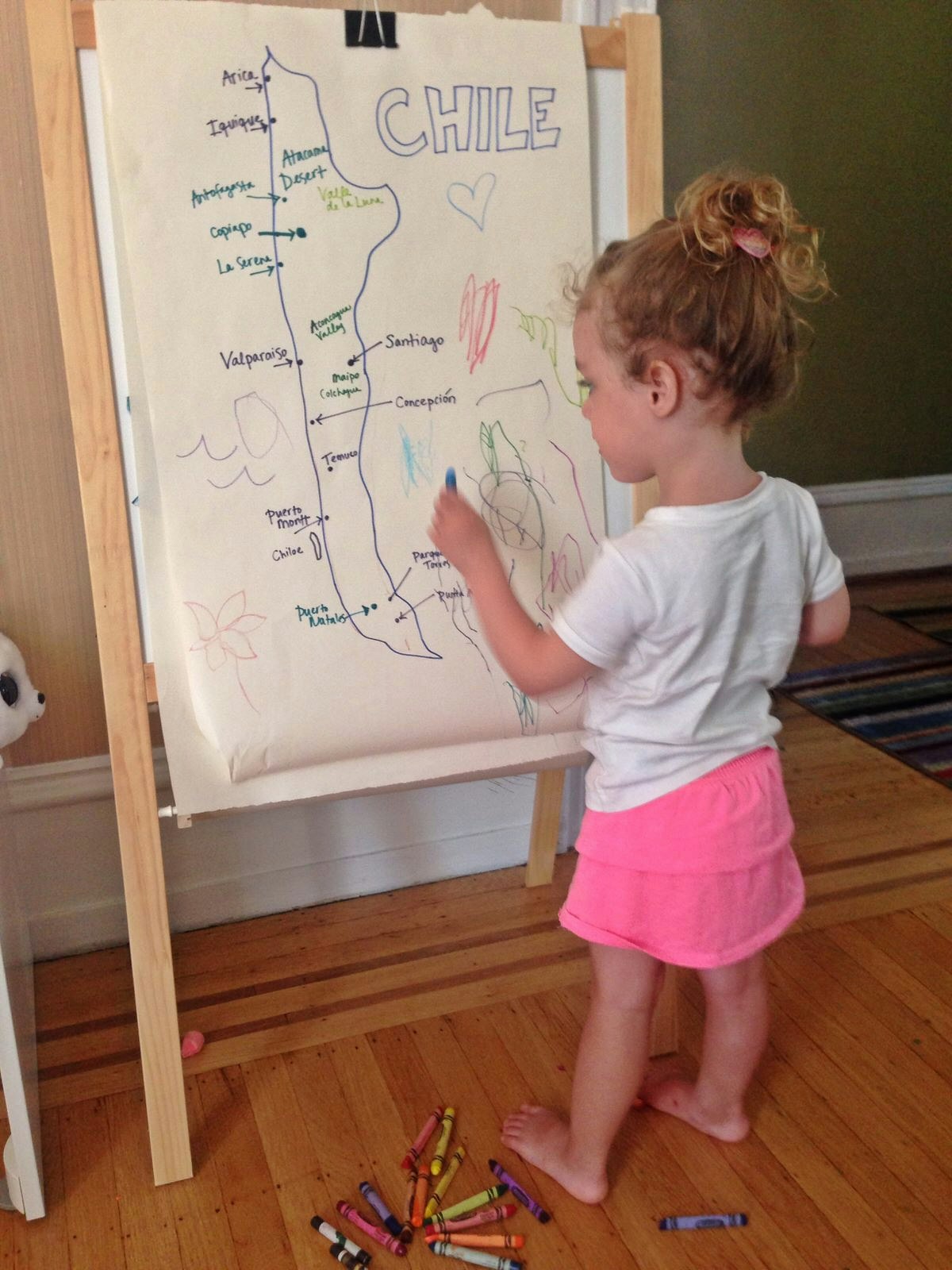 The writer's niece making a map of Chile