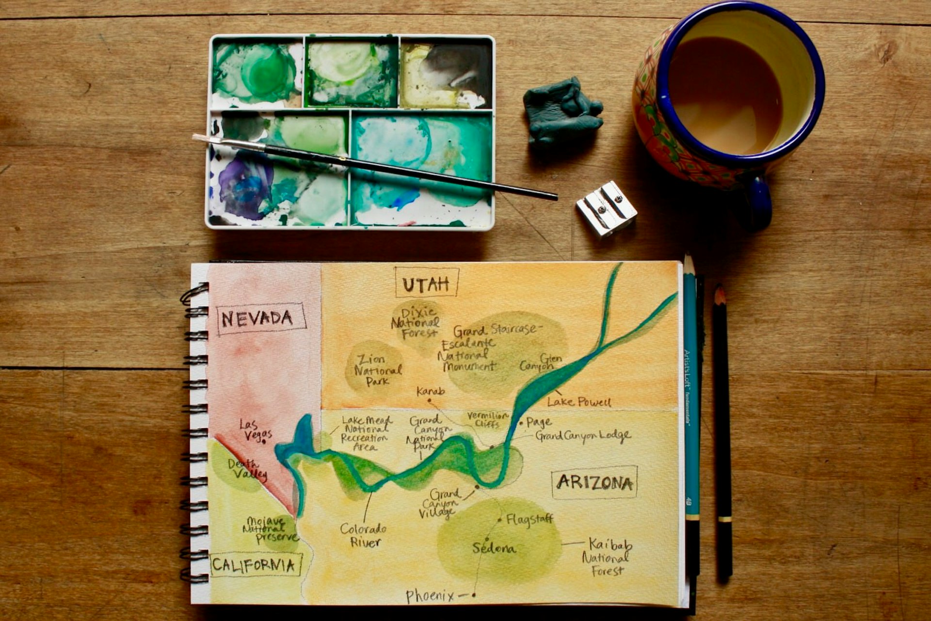 The writer's sketched map of the Grand Canyon
