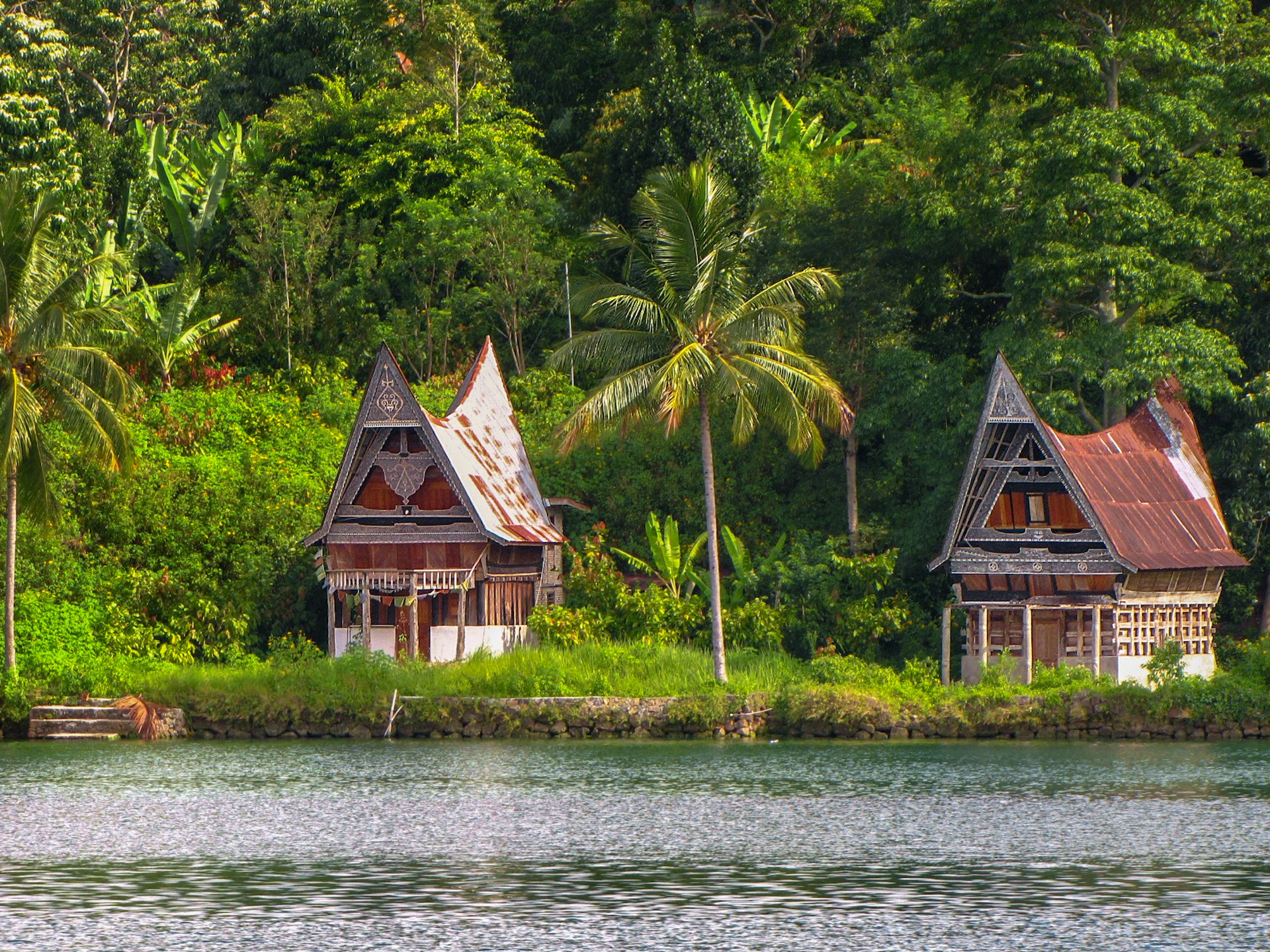 Traditional Batak houses on the shore of Samosir Island