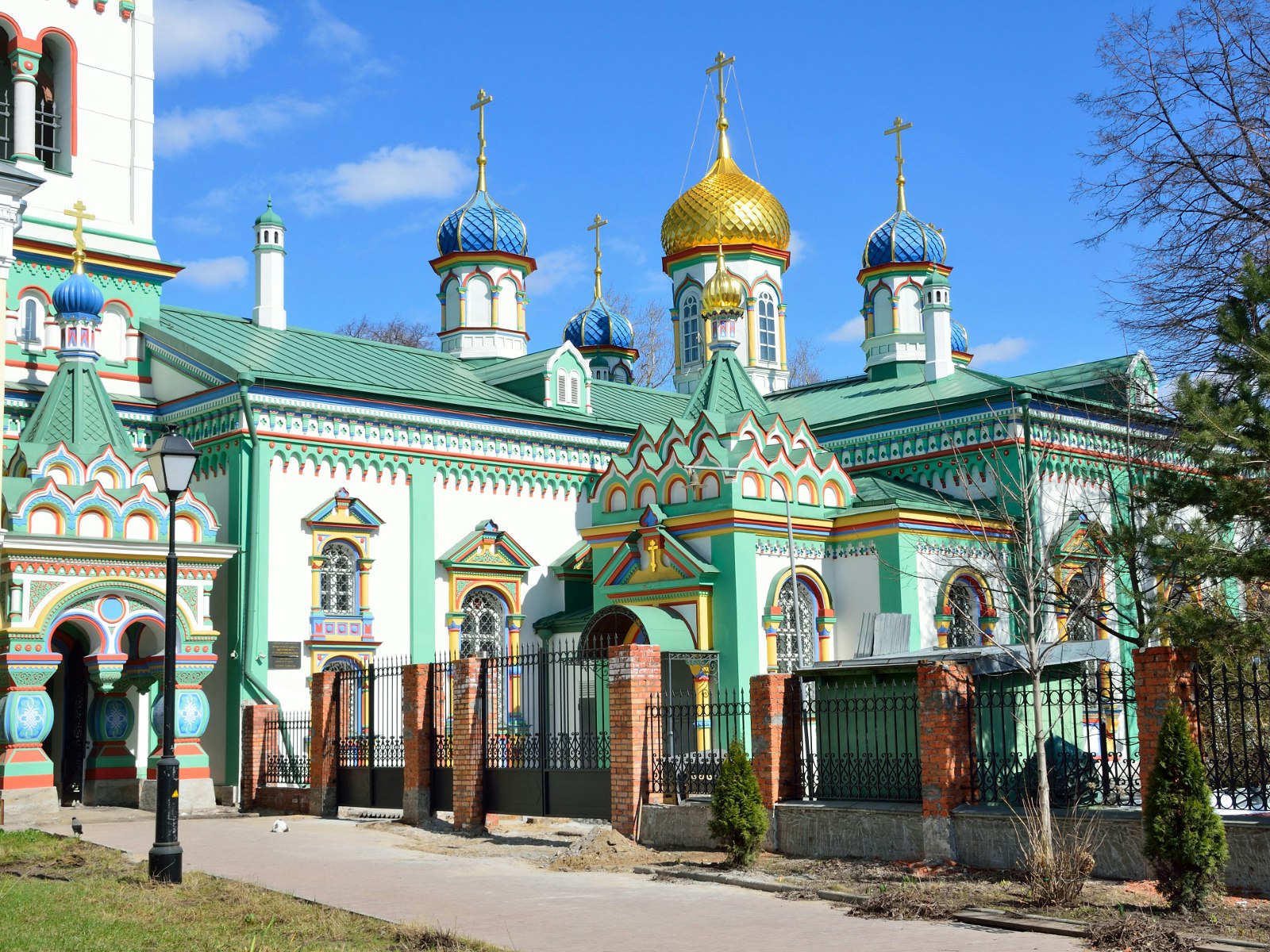 Colourful facade and onion-shaped domes of a Russian Orthodox church in Moscow